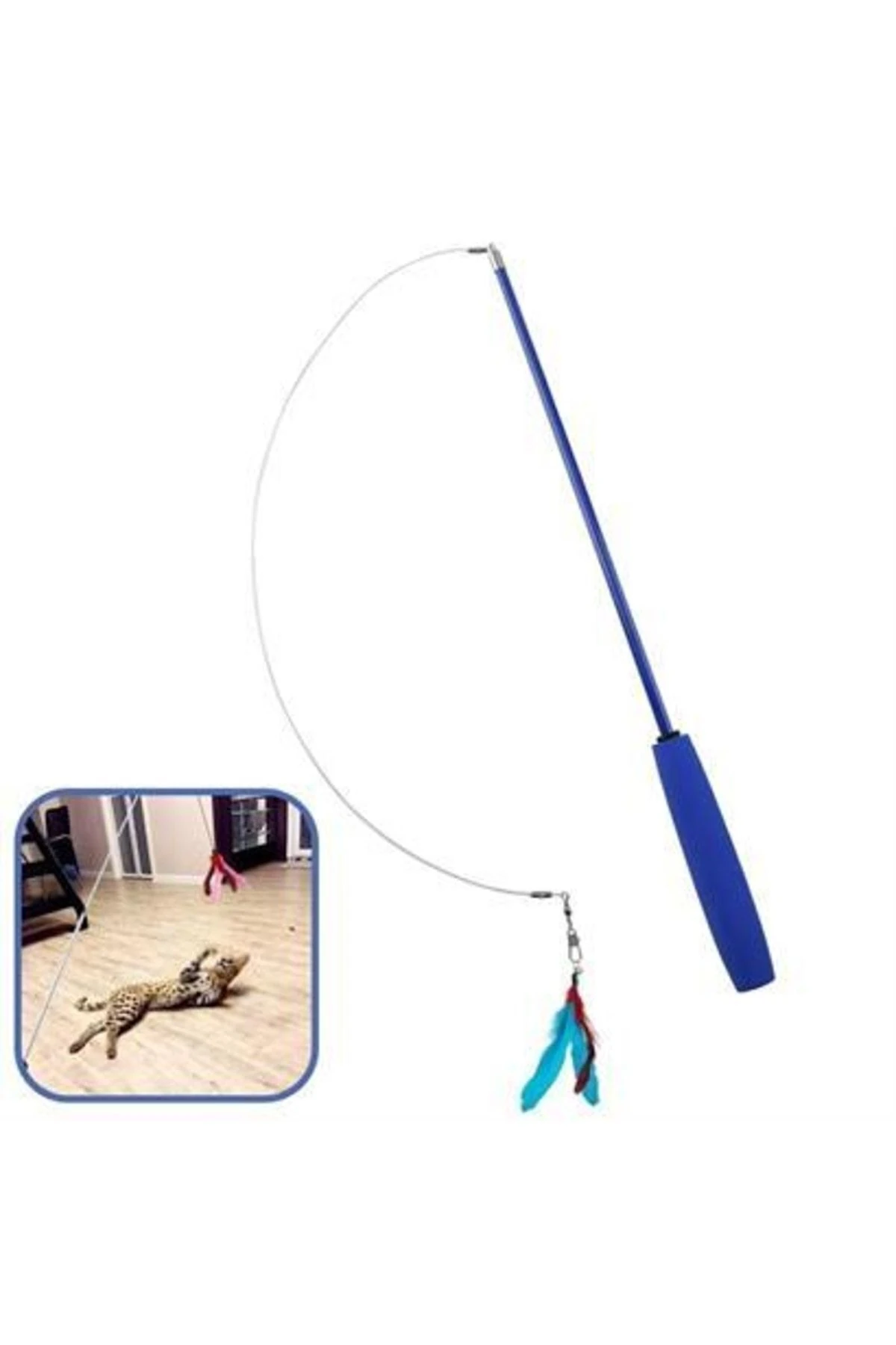 Teleskopik Tüylü Ve Çanlı Boyu Ayarlanabilir Elastik Eğlenceli Peluş Kedi Oyun Oltası