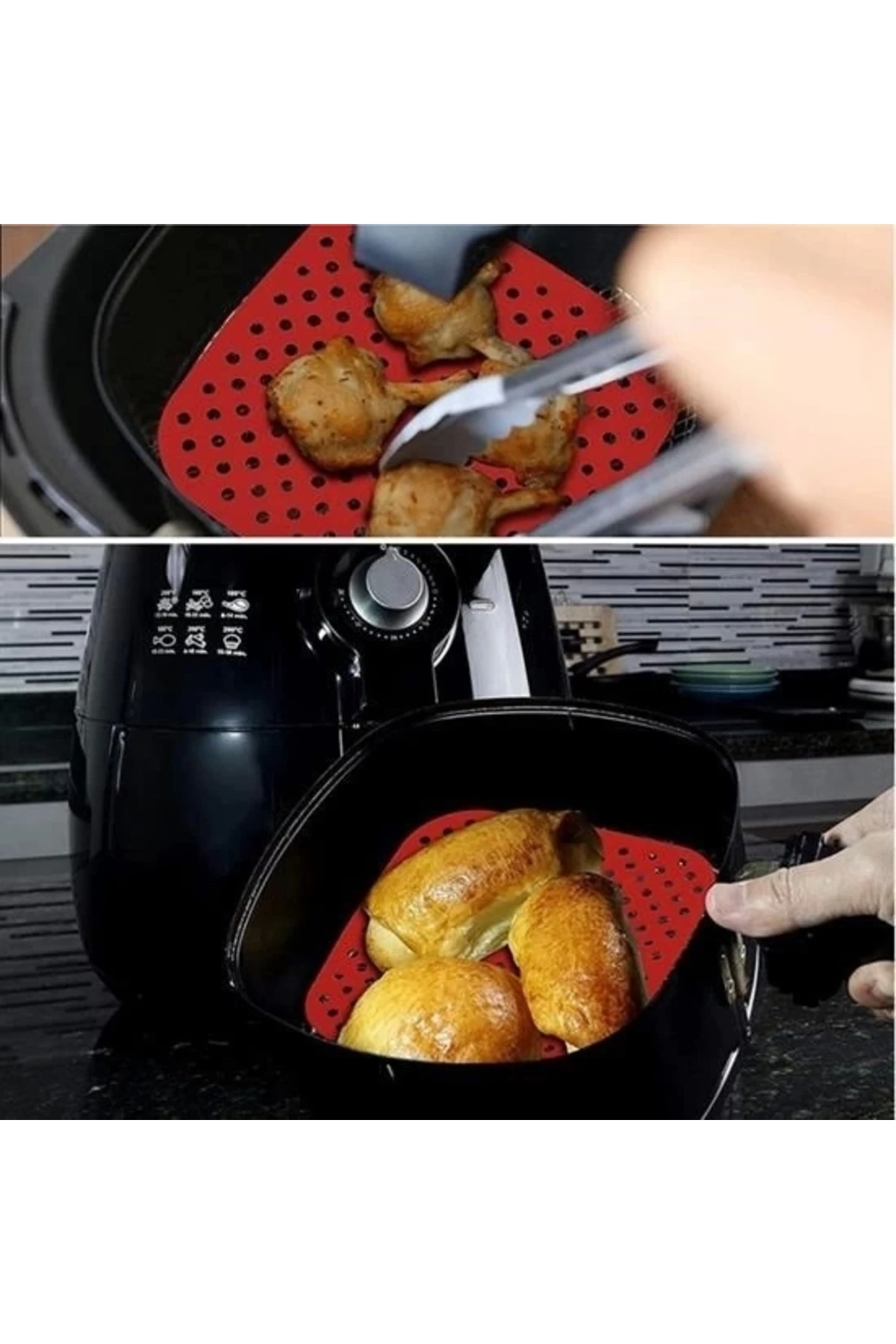 Renkli Isıya Dayanıklı Yıkanılabilir Silikon Fırın Ve Airfryer Kare Pişirme Matı 21,5 Cm