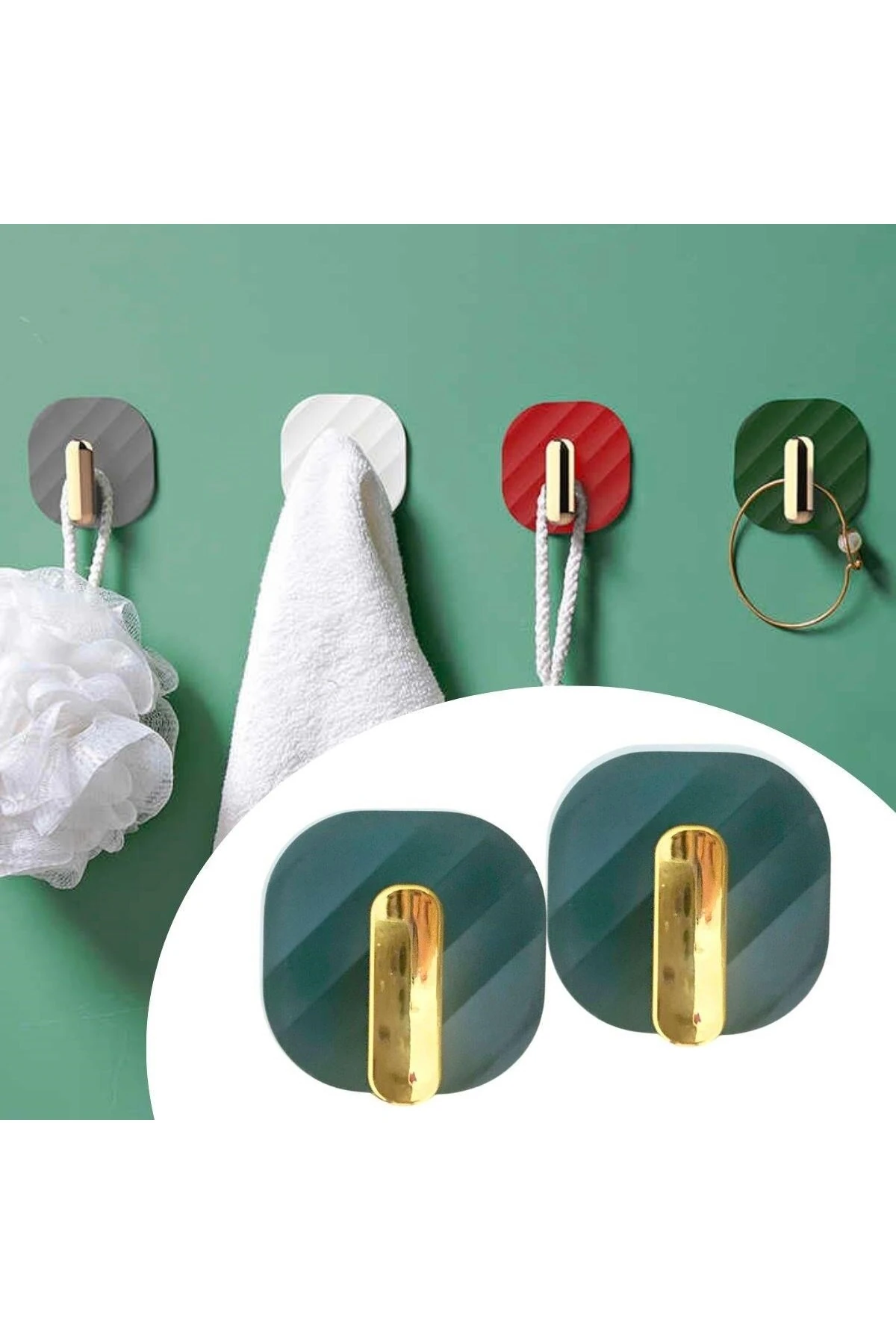 ® 2li Yapışkanlı Retro Askılık Dolap Kapak Kulpu Yeşil