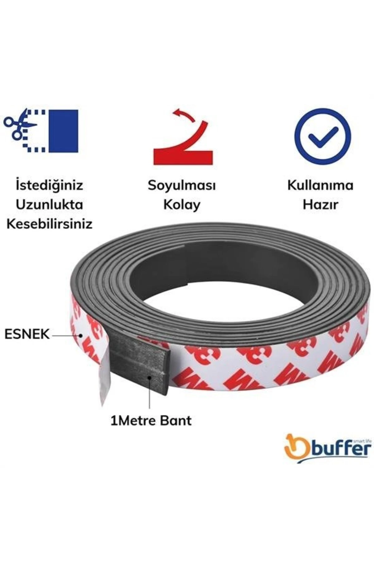 Yapışkanlı Şerit Mıknatıs Magnet Kes Kullan Güçlü Sağlam Rulo Çıkarılması Kolay Siyah 2cm x 1 mt