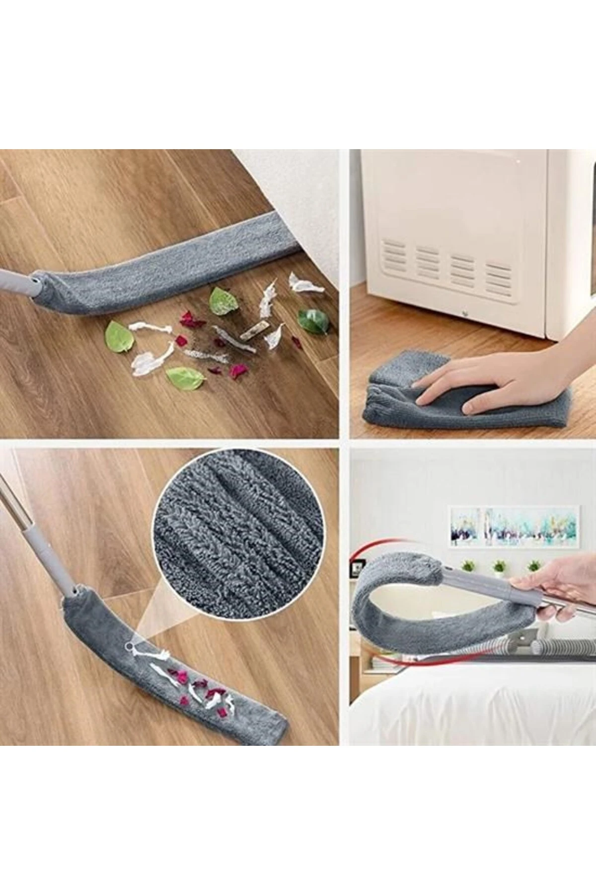 Teleskopik 3'lü Mop Toz Alma Püskülü Çok Fonksiyonlu Temizlik Seti