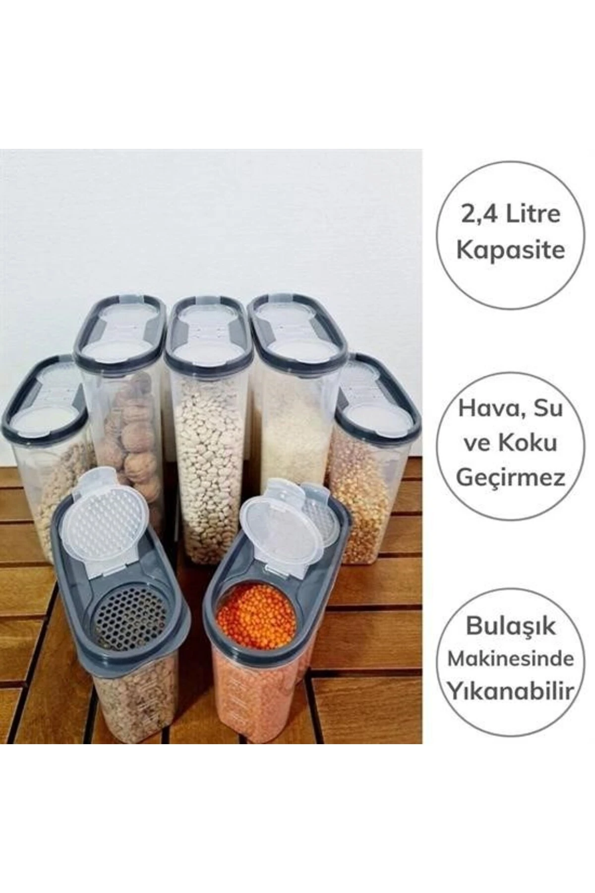 ® 2 Kapaklı Ölçekli Erzak Kuru Gıda Saklama Kutusu Kabı 2,4 Litre-SA940