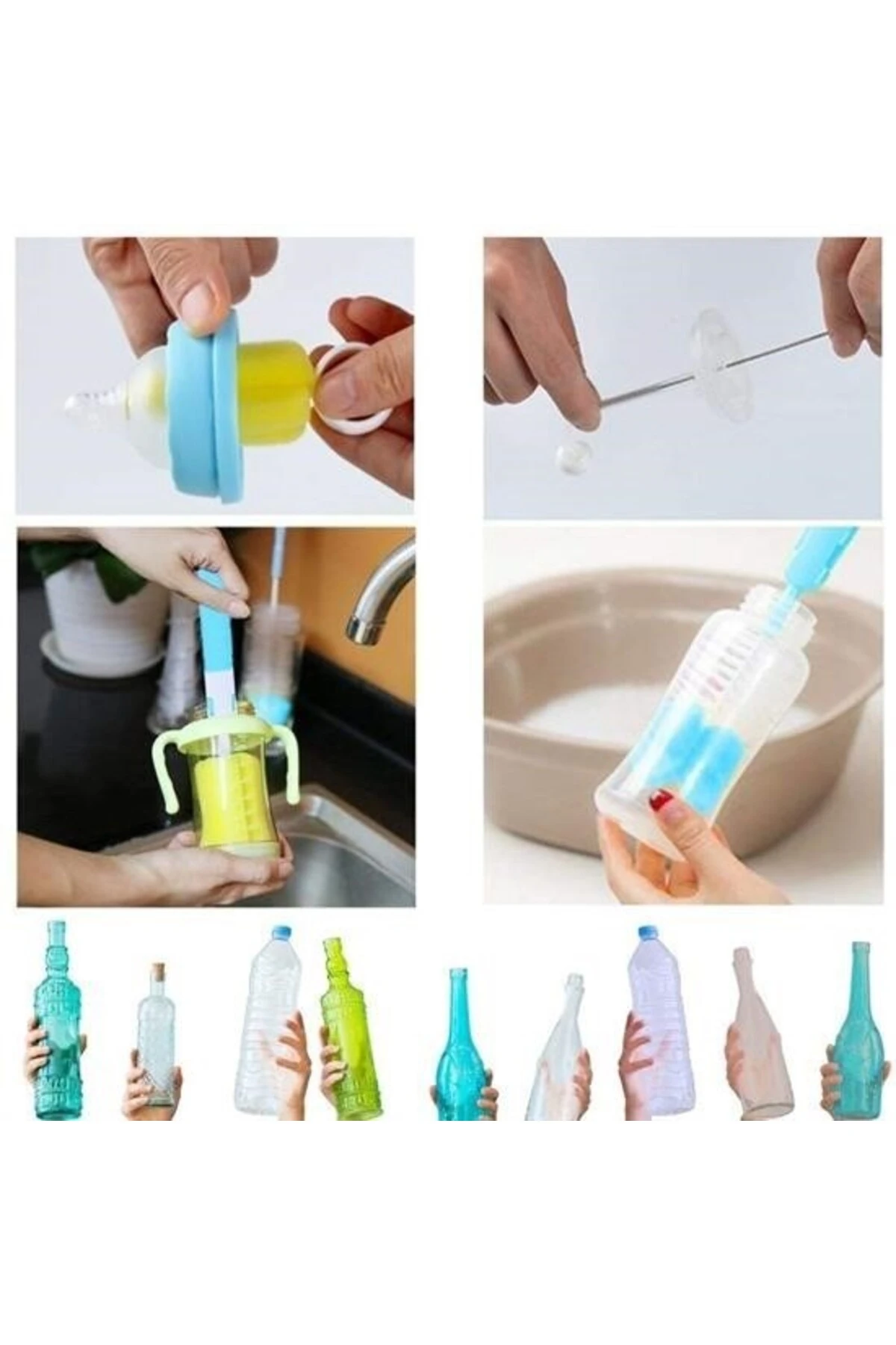 7 Parça Biberon Uzun Kavanoz Termos Suluk Sürahi Yağ Şişe İçi Temizleme Fırçası Aparatı Seti