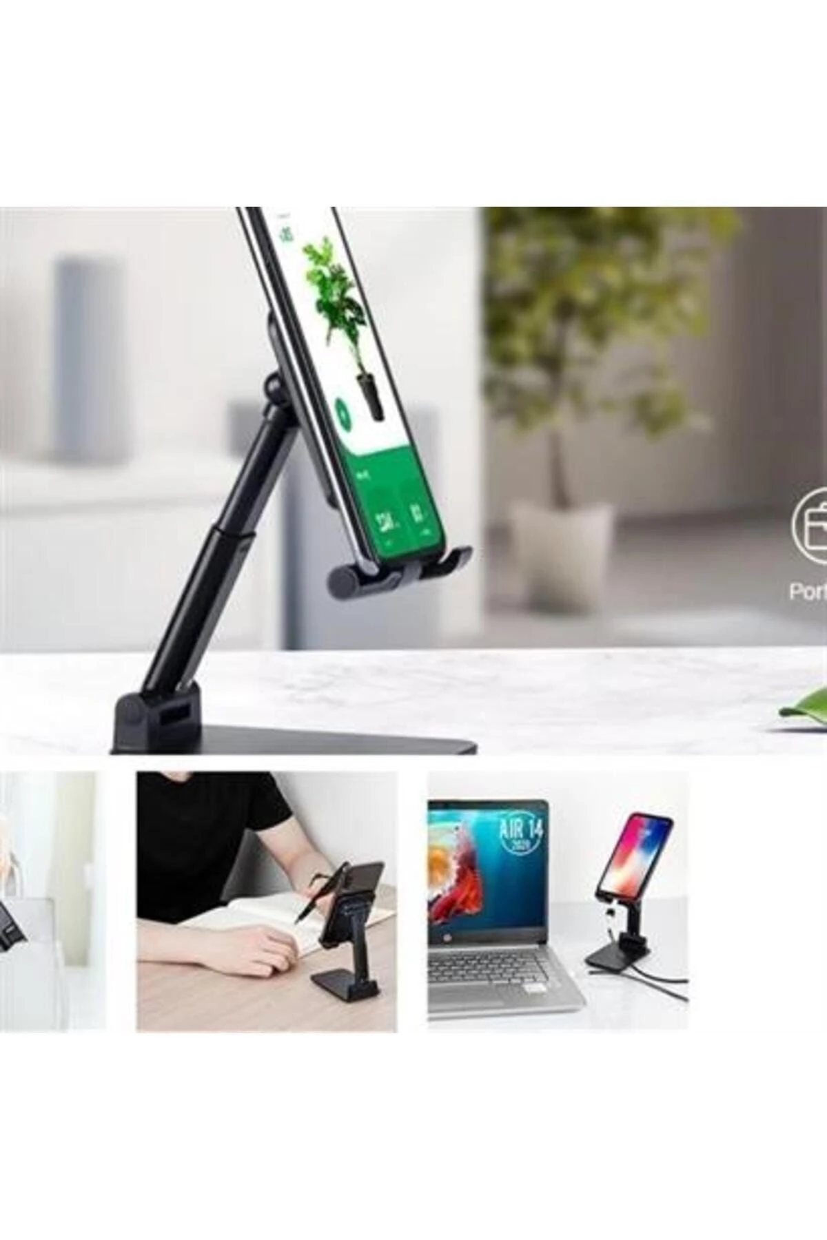 roichil® Siyah Aynalı Cep Telefonu Sabitleyici Stand Katlanabilir Ayarlanabilir Telefon Standı