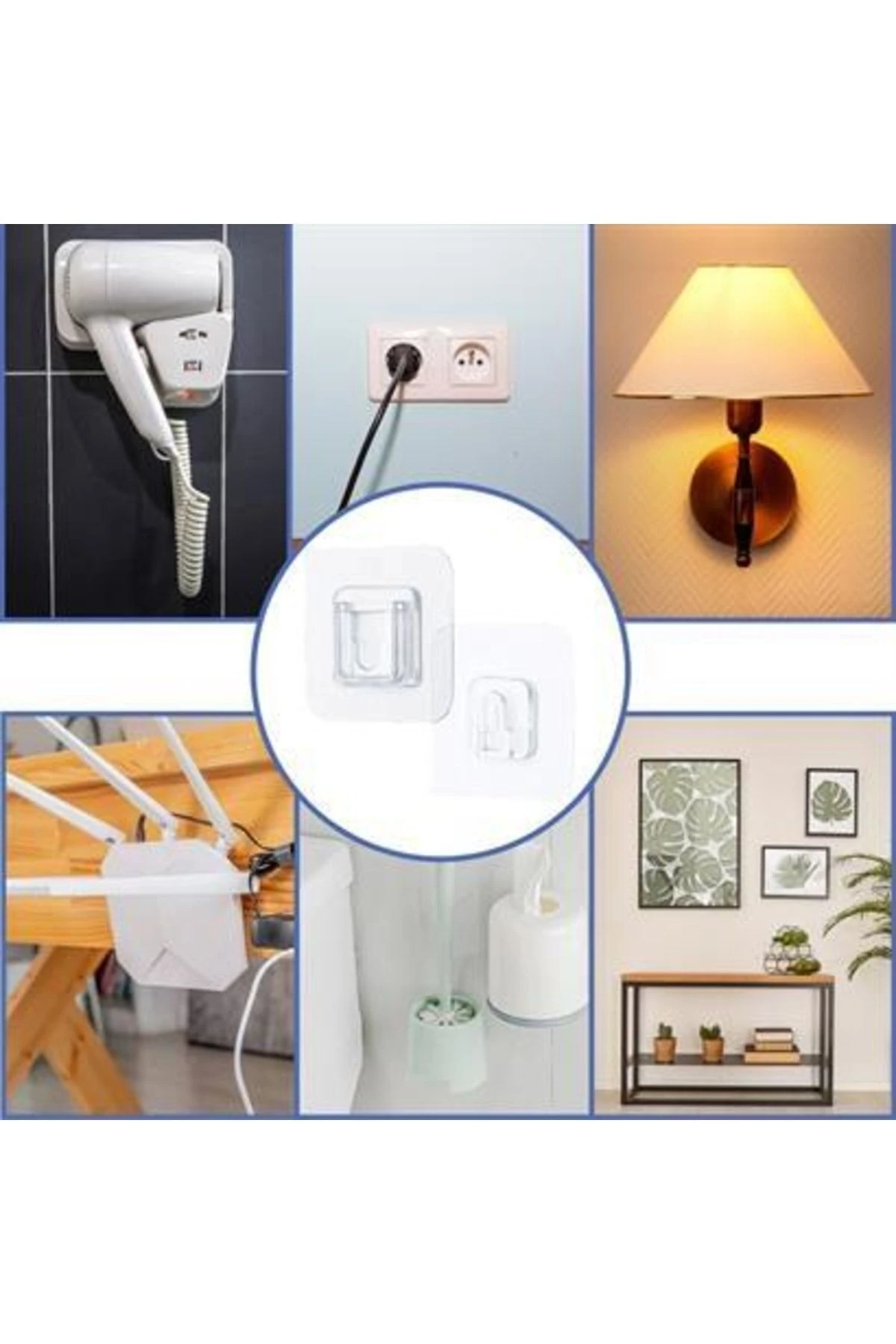 Eşya Sabitleme Askısı 10 Çift Şeffaf Çift Taraflı Yapışkanlı Geçmeli Klips