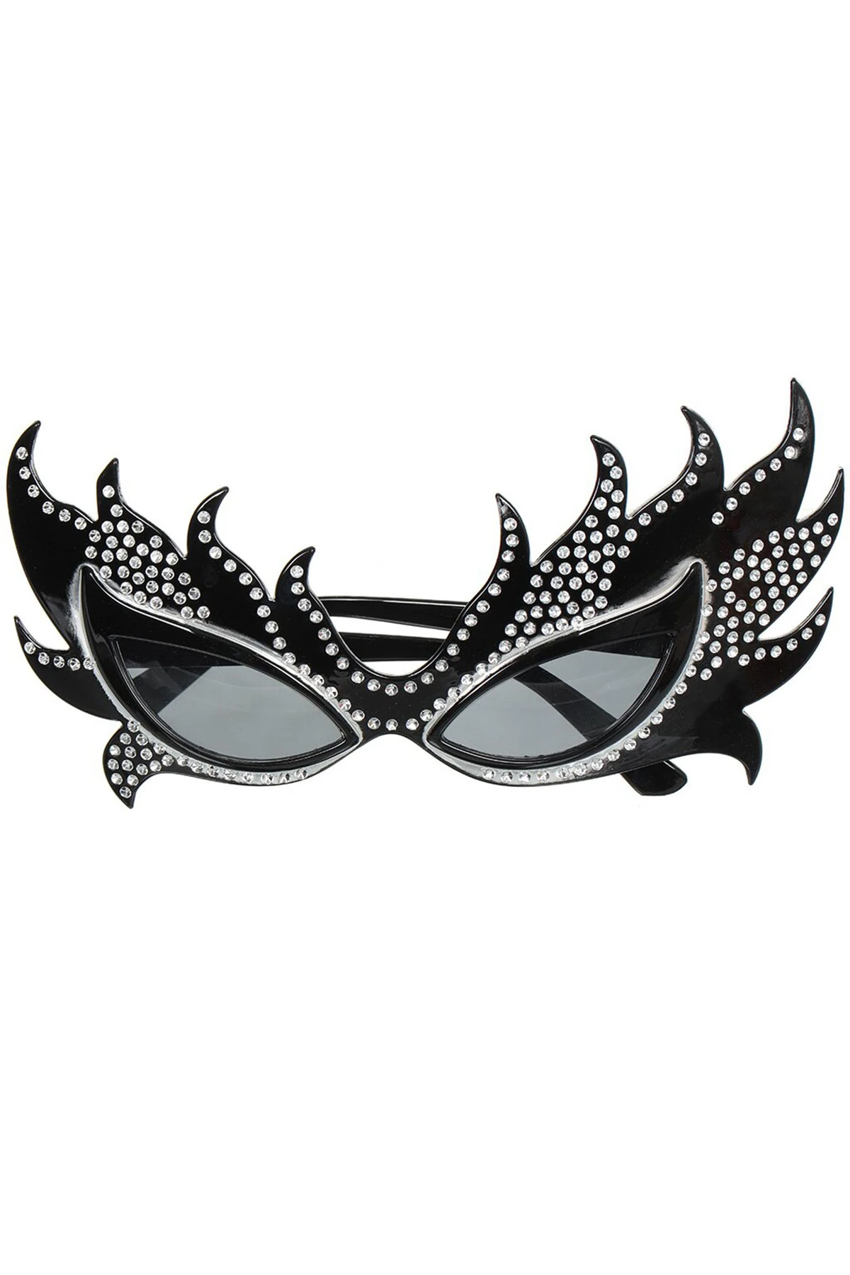Taşlı Siyah Alev Parti Gözlüğü