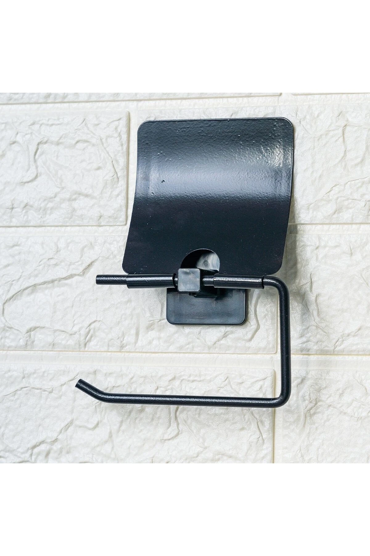 Kendiliğinden Yapışkanlı Siyah Paslanmaz Metal Kapaklı Tuvalet Kağıtlığı Aparatı