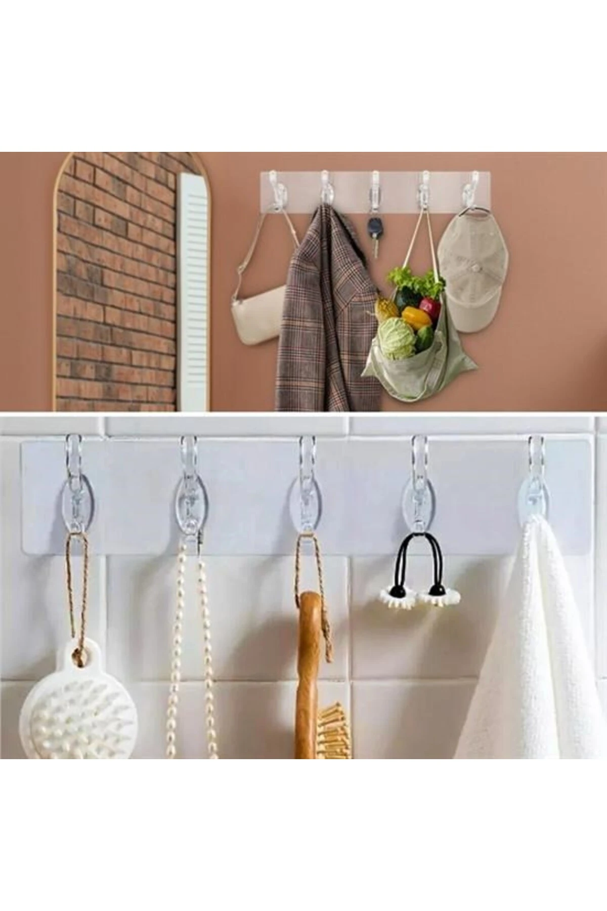 ® 5'li Güçlü Yapışkanlı Şeffaf Duvar Askısı Banyo Mutfak Düzenleyici Pratik Askılık