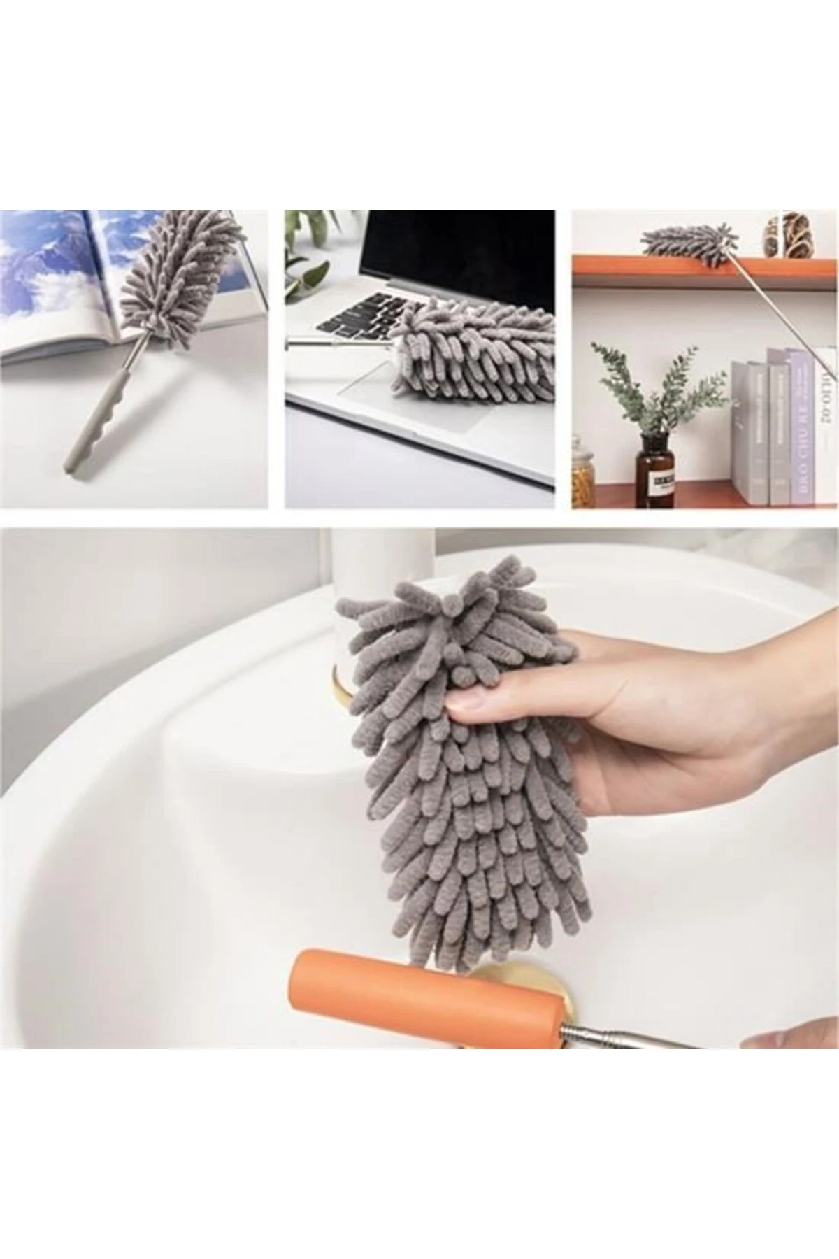 Teleskopik 3'lü Mop Toz Alma Püskülü Çok Fonksiyonlu Temizlik Seti