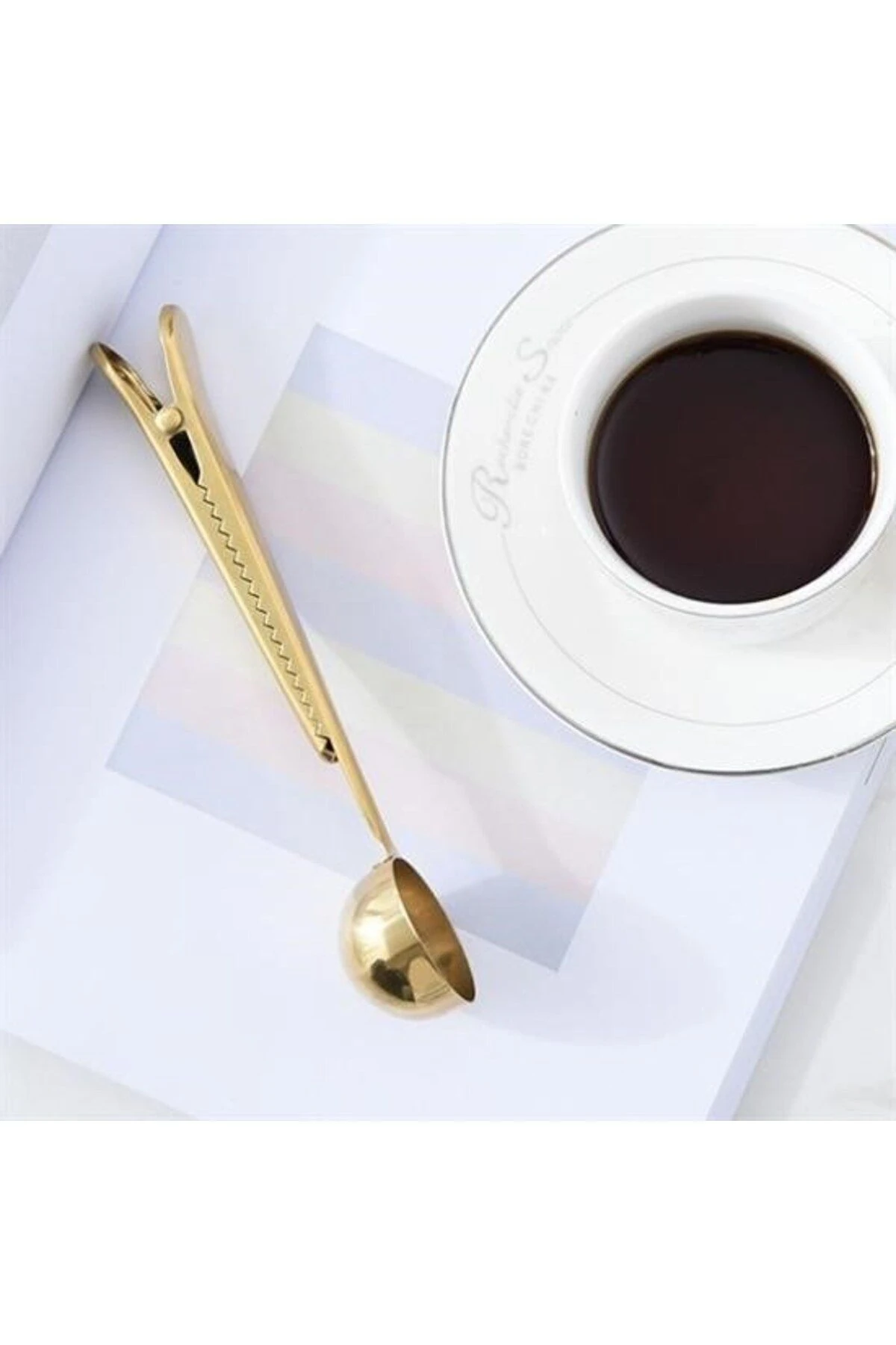 Mandallı Kahve Ölçü Kaşığı Gold Çok Fonksiyonlu Paslanmaz Çelik Kaşık