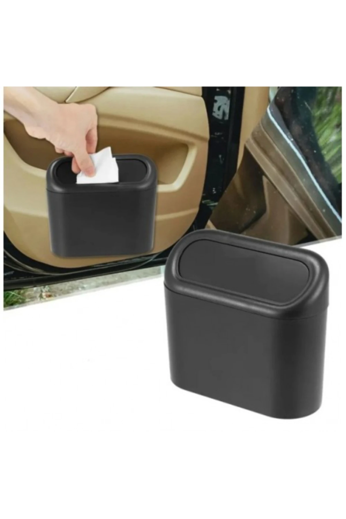 Araba Çöp Kutusu Kapaklı Organize Siyah Renk