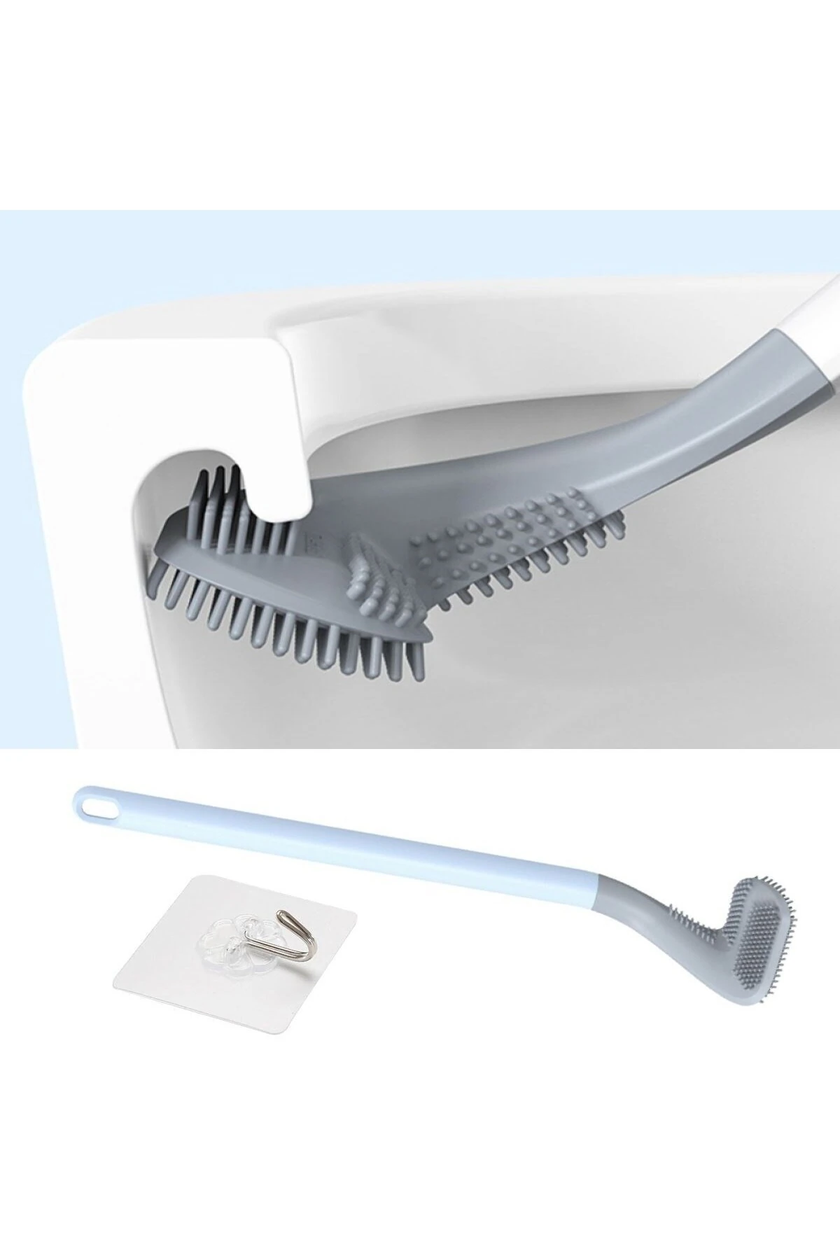 Beyaz Golf Tasarımlı Silikon WC Klozet Mutfak Temizlik Fırçası Kanca Hediyeli