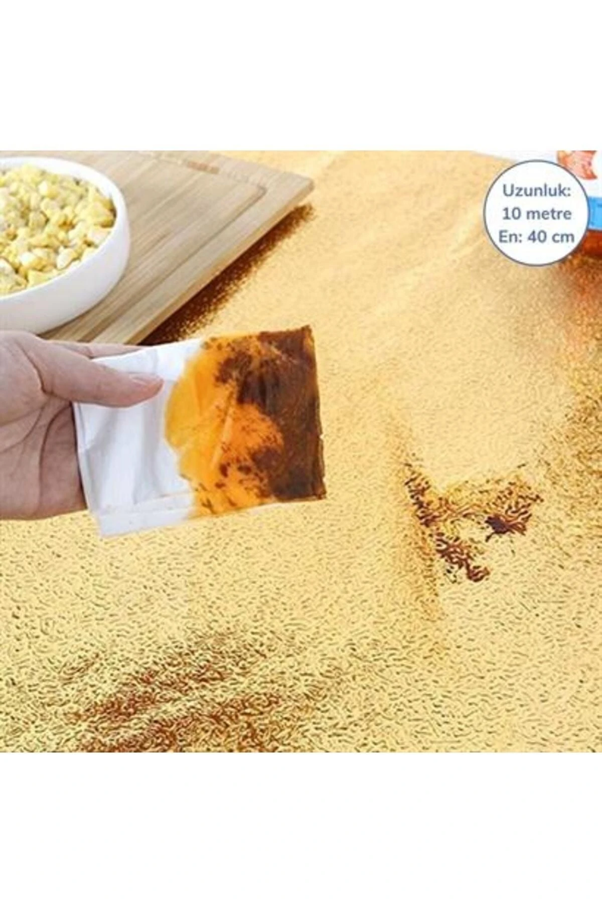 10 Metre Kendinden Yapışkanlı Silinebilir Mutfak Tezgah Üstü Sticker Folyo Gold Renk