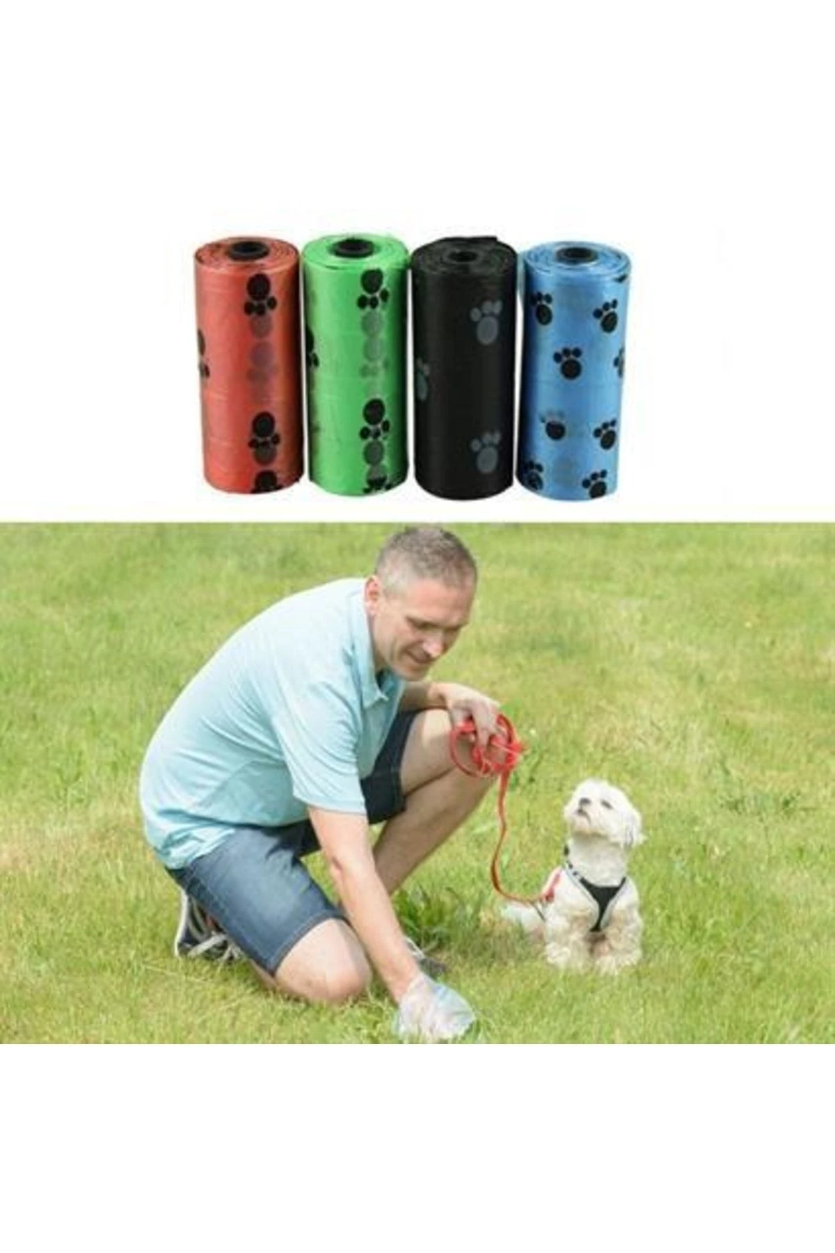 roichil® 4lü Evcil Hayvanlar Için Pati Desenli Kedi Köpek Kaka Poşeti Torbası