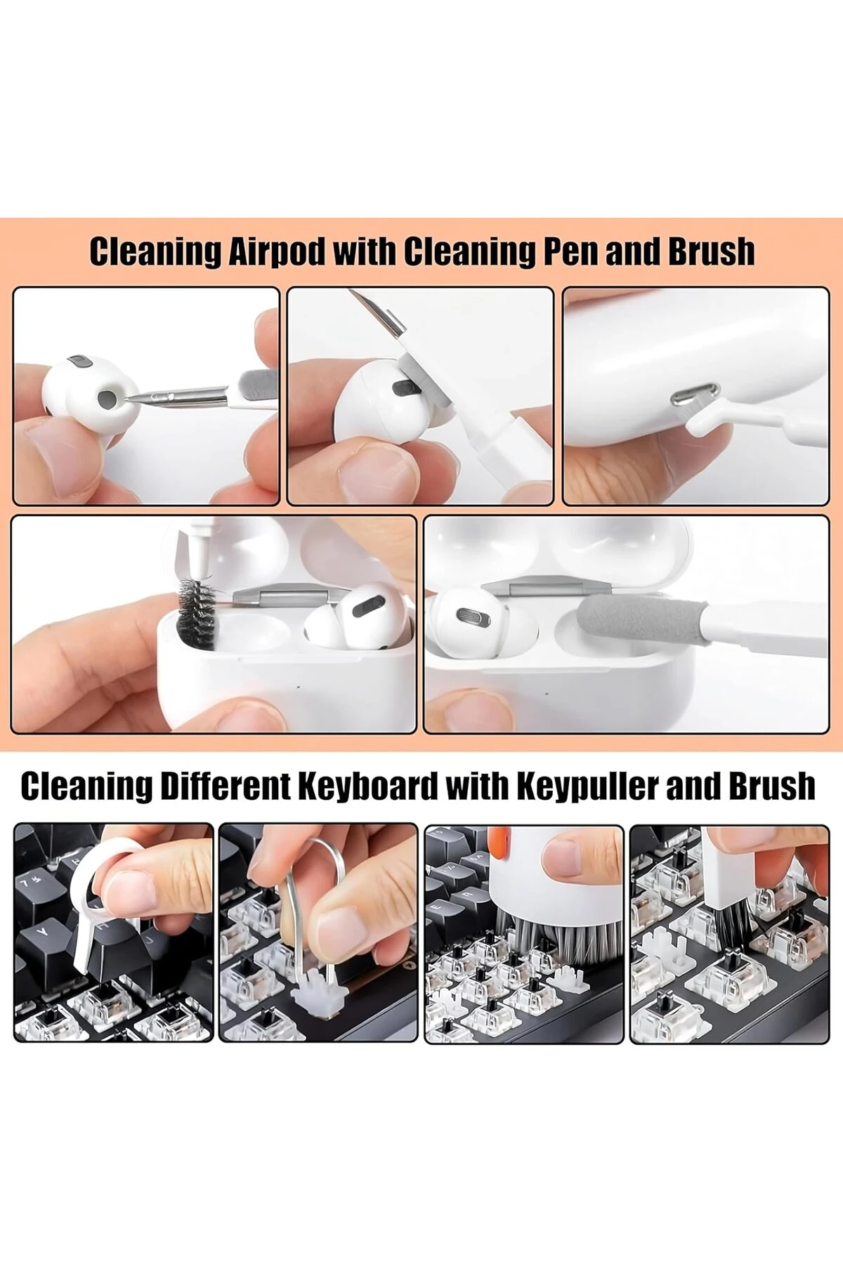 20'si 1 Arada Elektronik Temizleme Kiti – Klavye, AirPods ve Cihaz Temizleyici Set