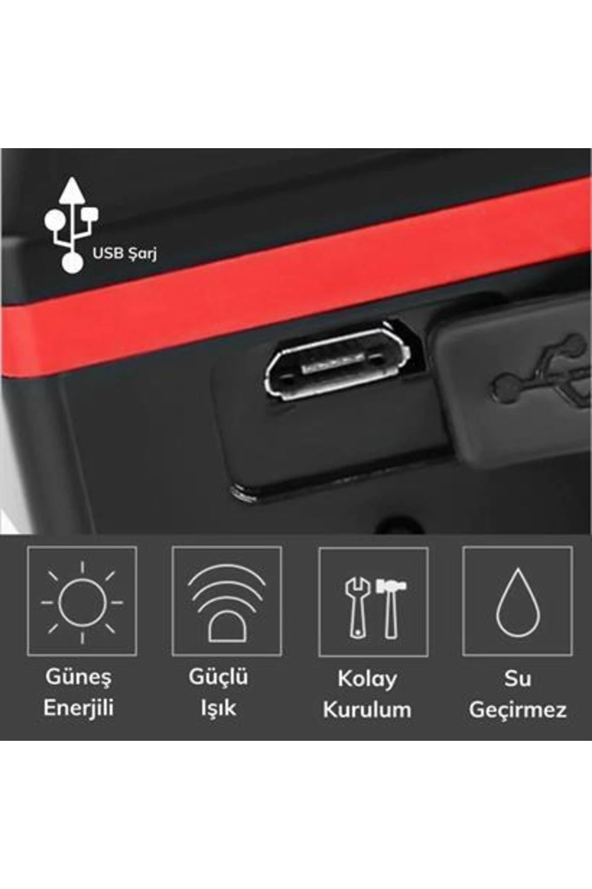 Solar Enerjili Usb Ile Şarj Edilebilir Ledli Bisiklet Feneri Kornalı Ve Su Geçirmez Far