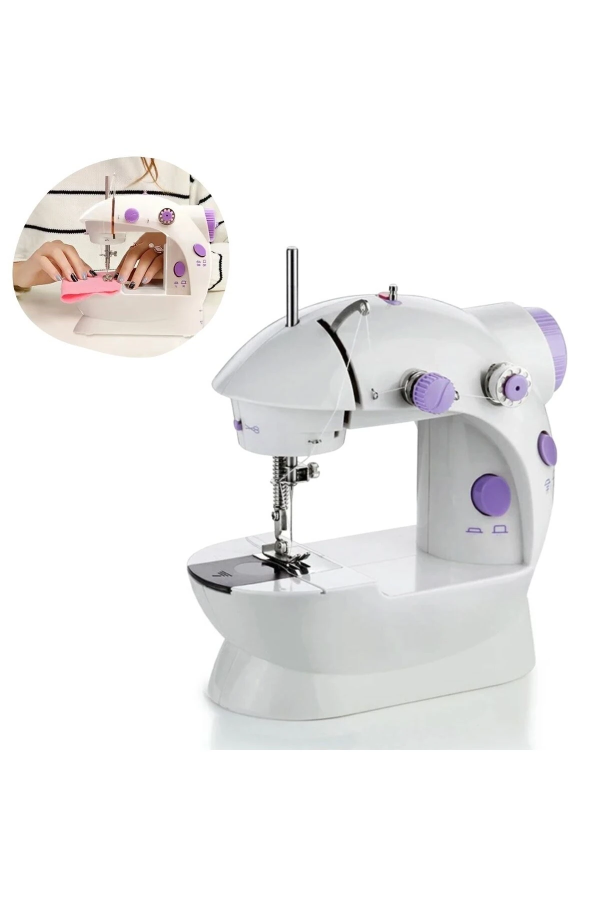 ® Pratik Taşınabilir Elektrikli veya Pilli Seyahat Tipi Hız Ayarlı Kademeli Dikiş Makinesi