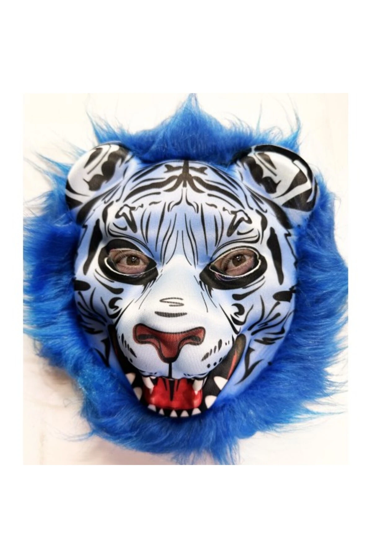 Mavi Saçlı Kaplan Maskesi Kurt Maskesi Mega Peluş 27 No