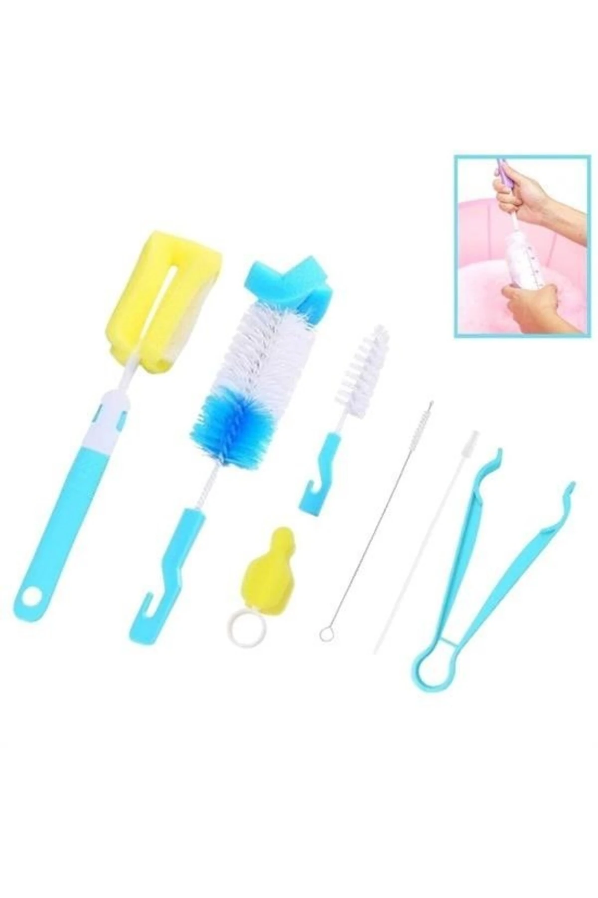 7 Parça Biberon Uzun Kavanoz Termos Suluk Sürahi Yağ Şişe İçi Temizleme Fırçası Aparatı Seti