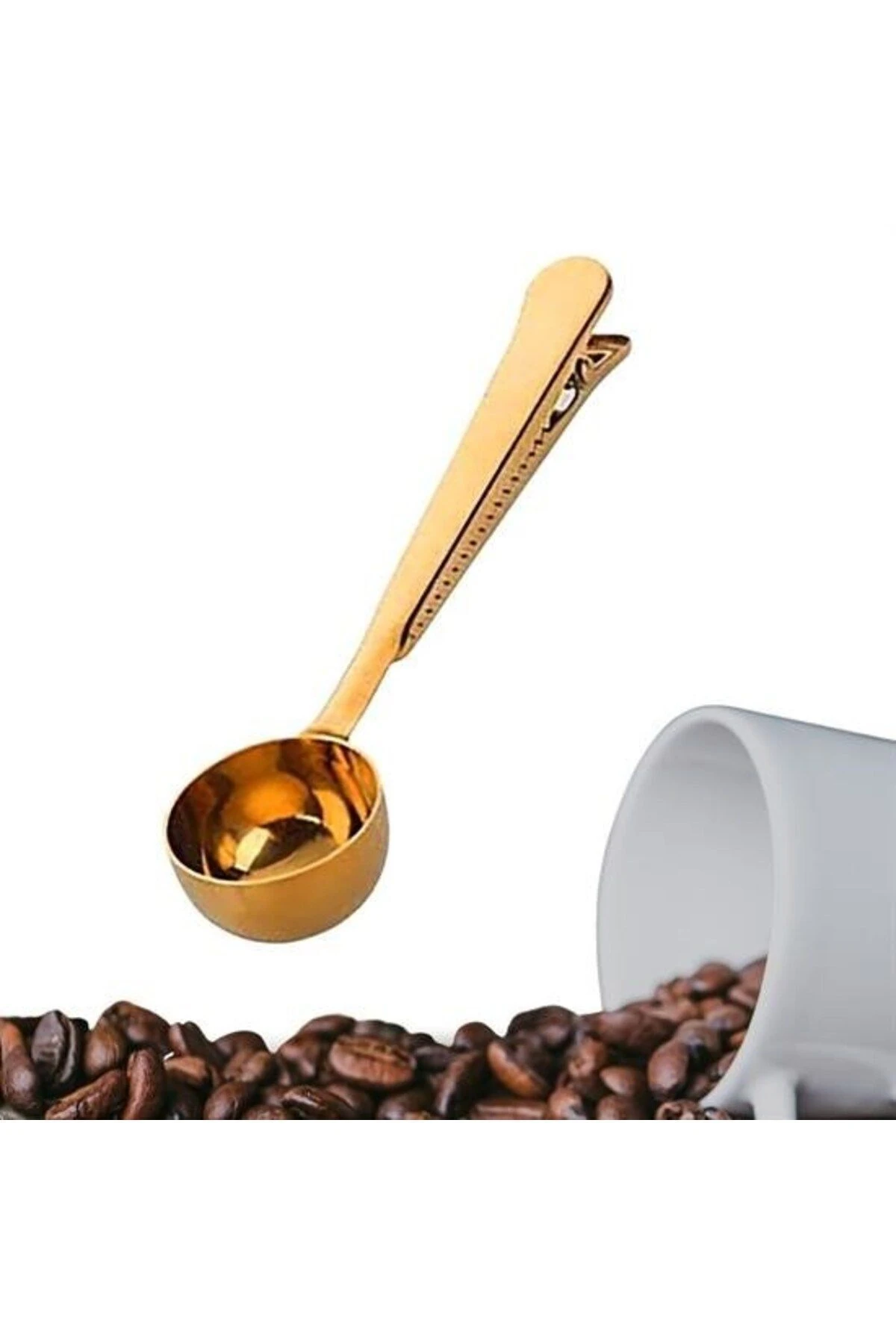 Mandallı Kahve Ölçü Kaşığı Gold Çok Fonksiyonlu Paslanmaz Çelik Kaşık