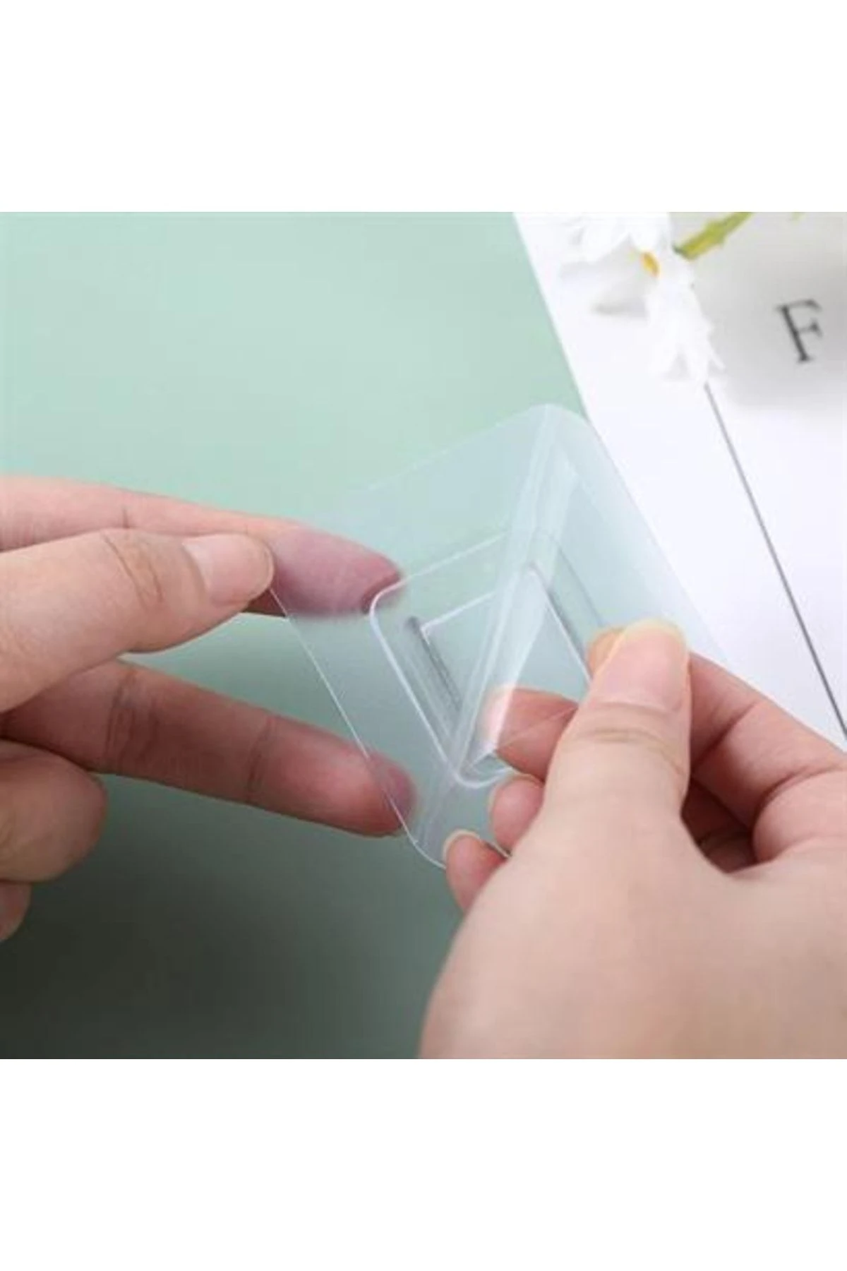 Eşya Sabitleme Askısı 10 Çift Şeffaf Çift Taraflı Yapışkanlı Geçmeli Klips