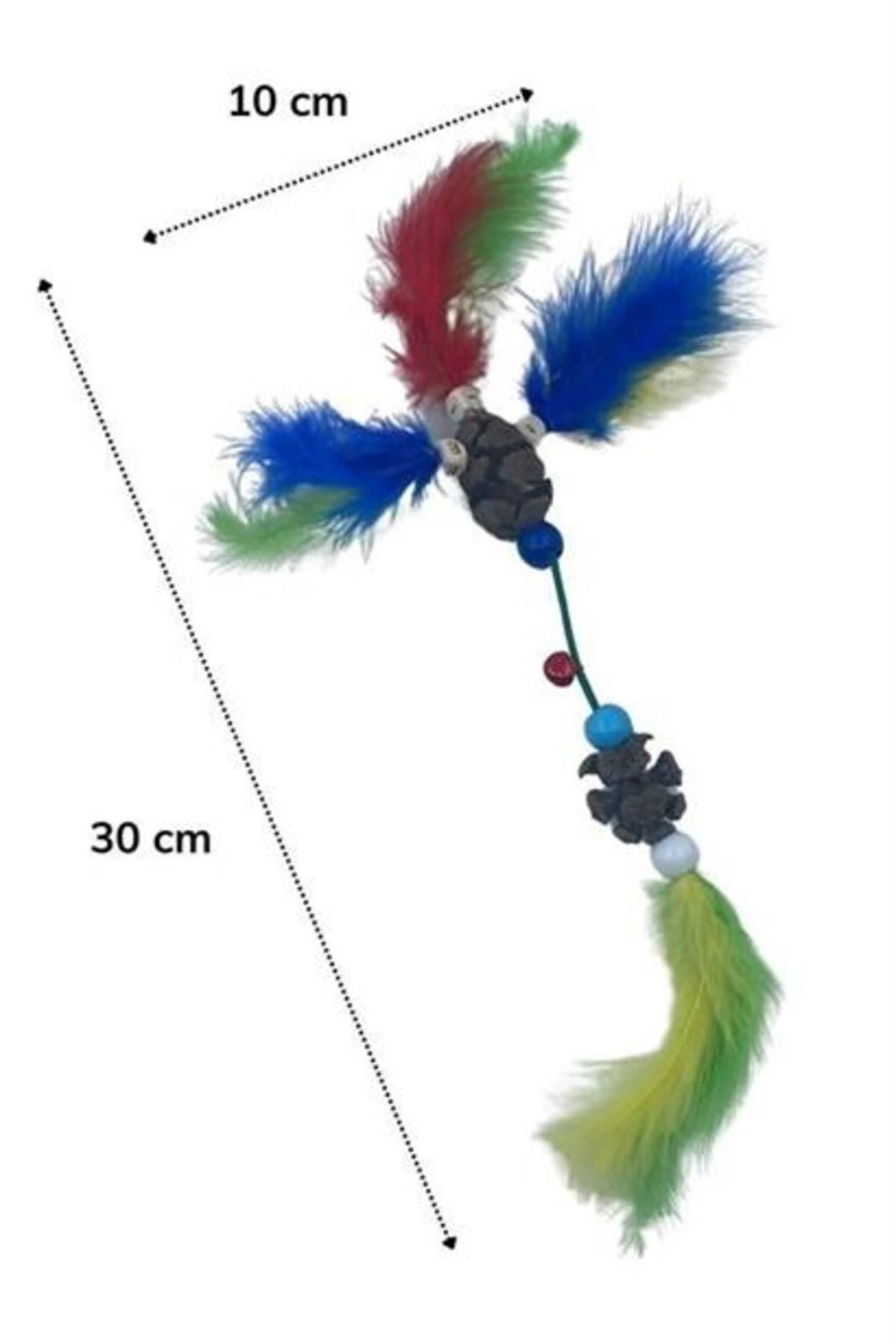 roichil® Tüylü Tahta Boncuklu Zilli Kedi Oyuncağı Çok Renkli Kedi Oyuncak