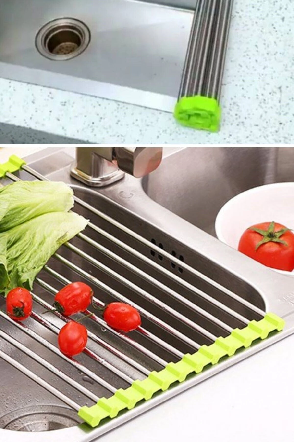 Evye Üstü Katlanır Nihale Paslanmaz Çelik Sebze Meyve Bulaşık Kurutma Süzgeci