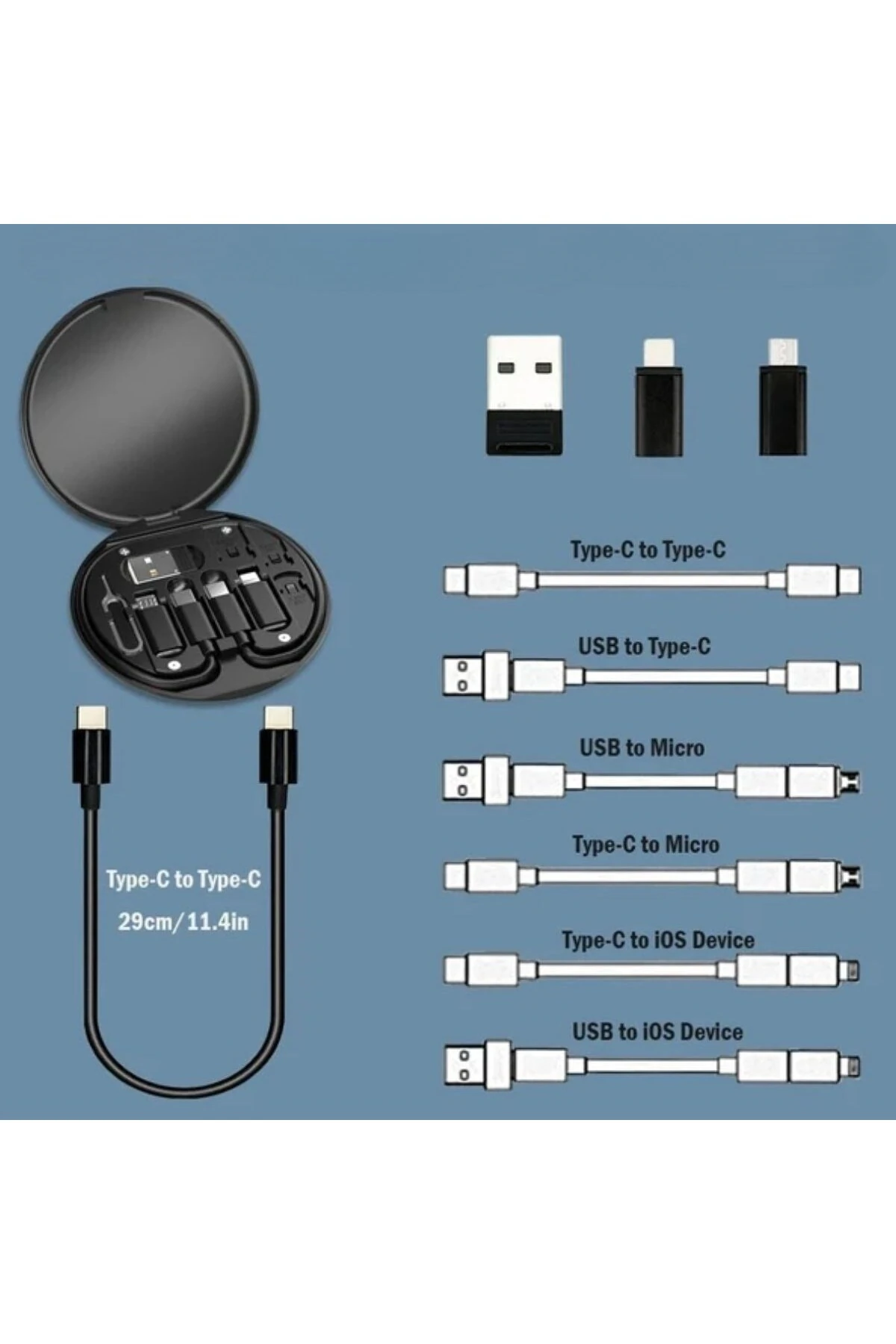 60w Destekli Kablo Kutusu Seyahat Kablo Seti 5'i 1 arada USB Type-C Şarj Kablosu Seti