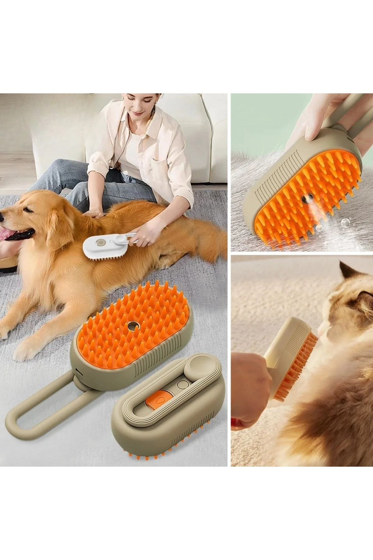 ® Saplı Su Püskürtmeli Kedi Köpek Fırçası Masaj Etkili Tüy Toplama Tarağı