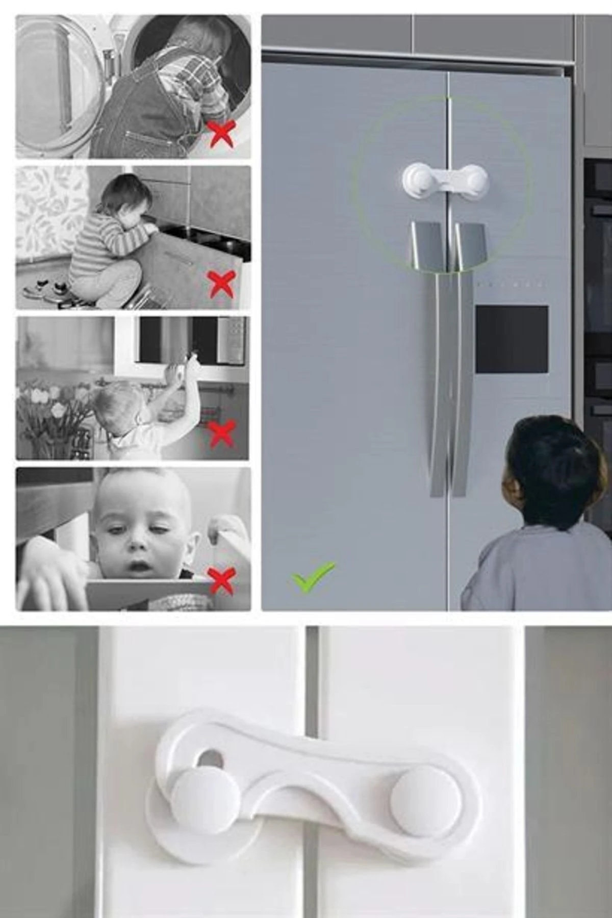 Bebek Çocuk Güvenliği Çekmece Ve Dolap Için Kendiliğinde Yapışkanlı Vidasız Kapak Kilidi