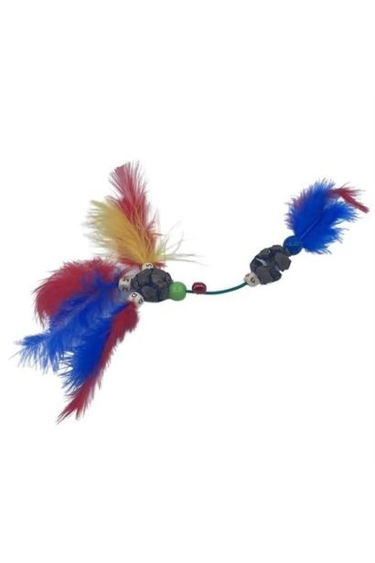 roichil® Tüylü Tahta Boncuklu Zilli Kedi Oyuncağı Çok Renkli Kedi Oyuncak