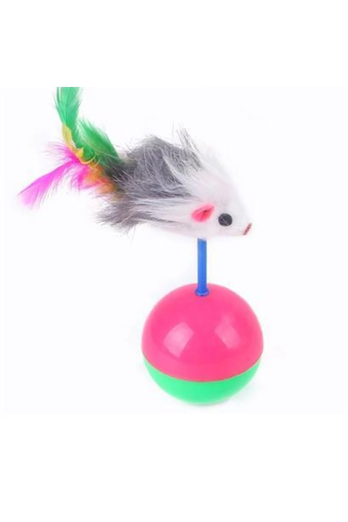 roichil® Kedi Oyun Topu Tüylü Fareli Hacı Yatmaz Eğitici Yavru Kedi Fare Kovalama Oyuncağı