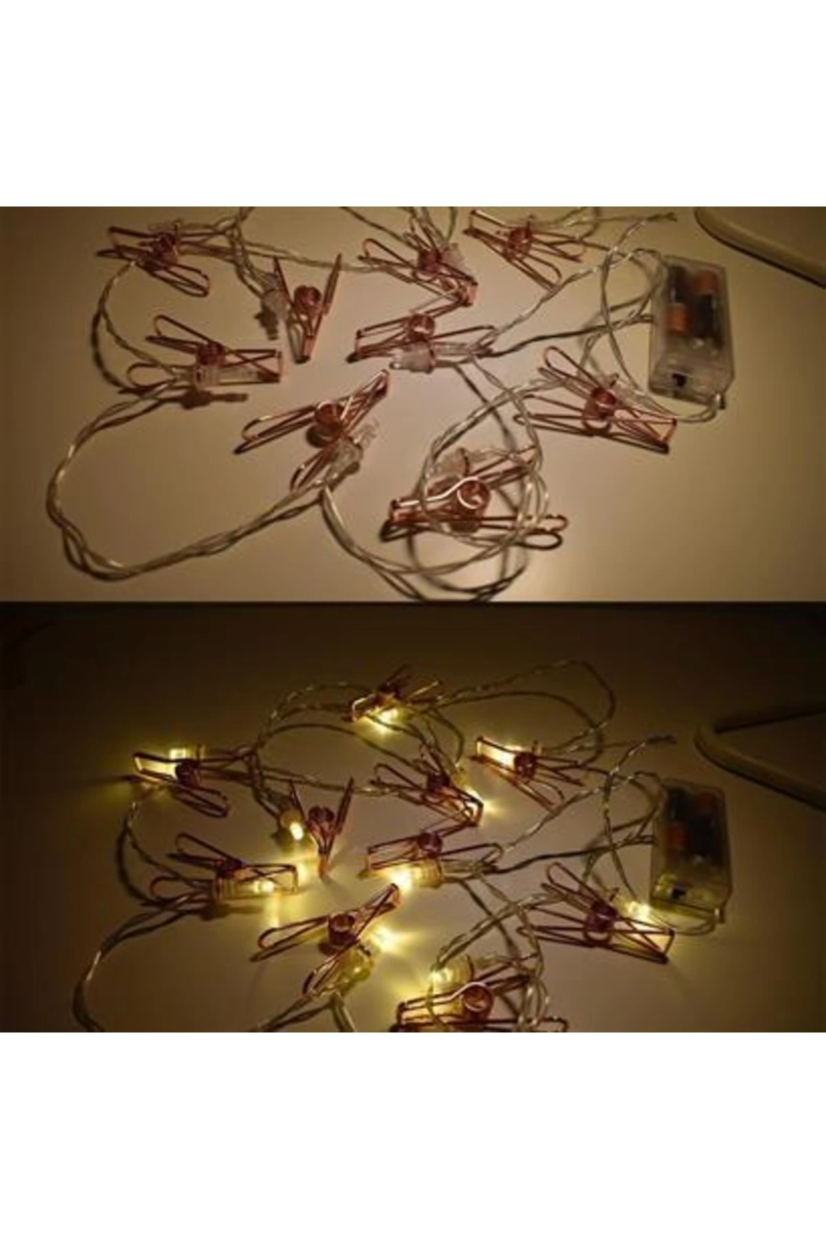 roichil® Bakır Renkli Led Işıklı Fotoğraf Asma Işık Süsleme Mandalları