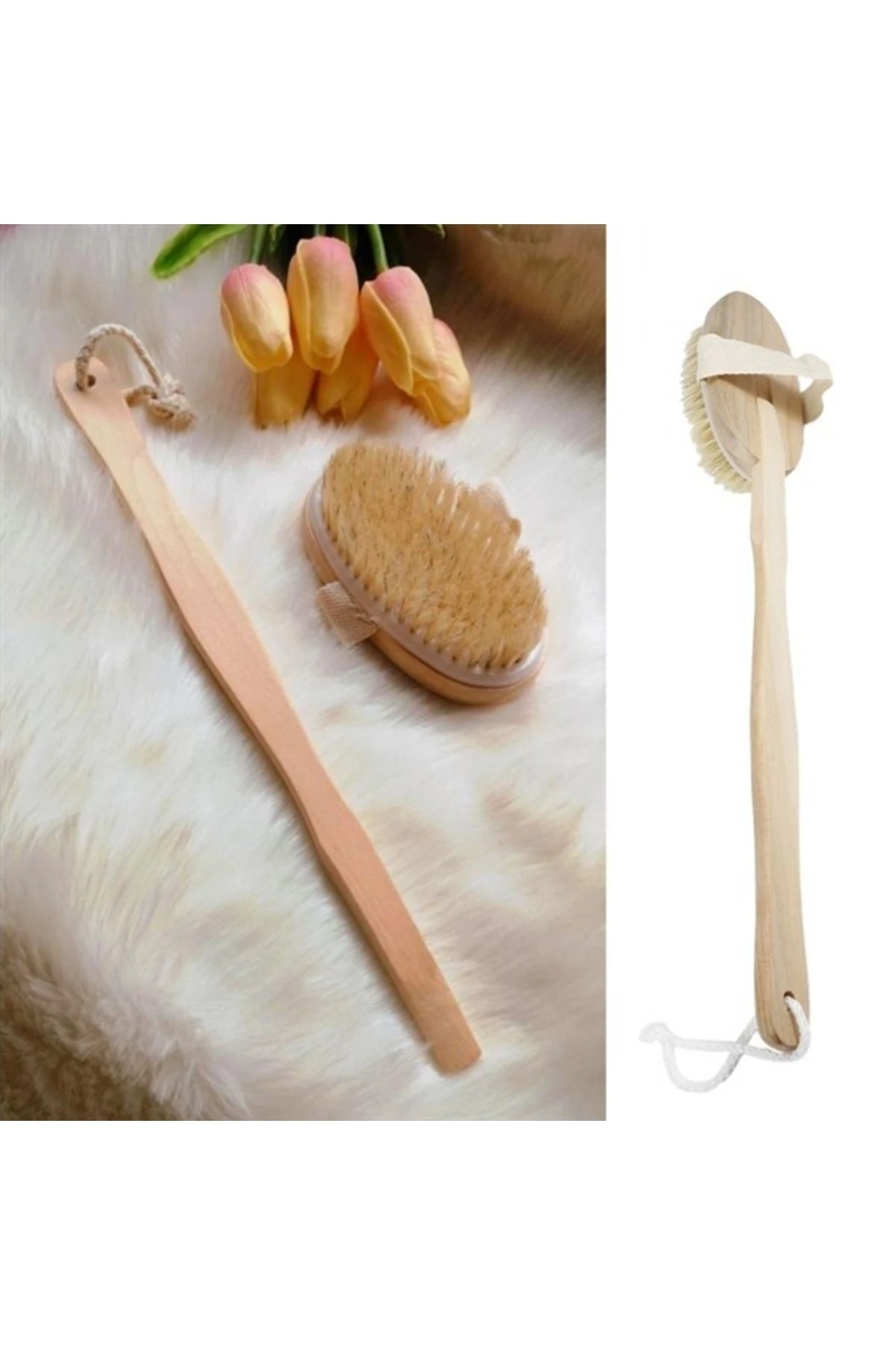 At Kılı Selülit Karşıtı Sapı Çıkabilen Ahşap Banyo Fırçası