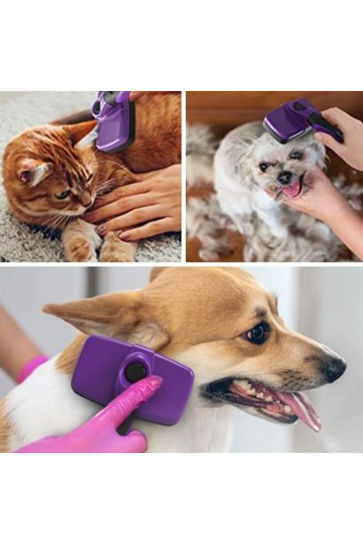 ® Otomatik Temizlenebilen Tuşlu Pratik Kedi Köpek Tüy Toplama Fırçası