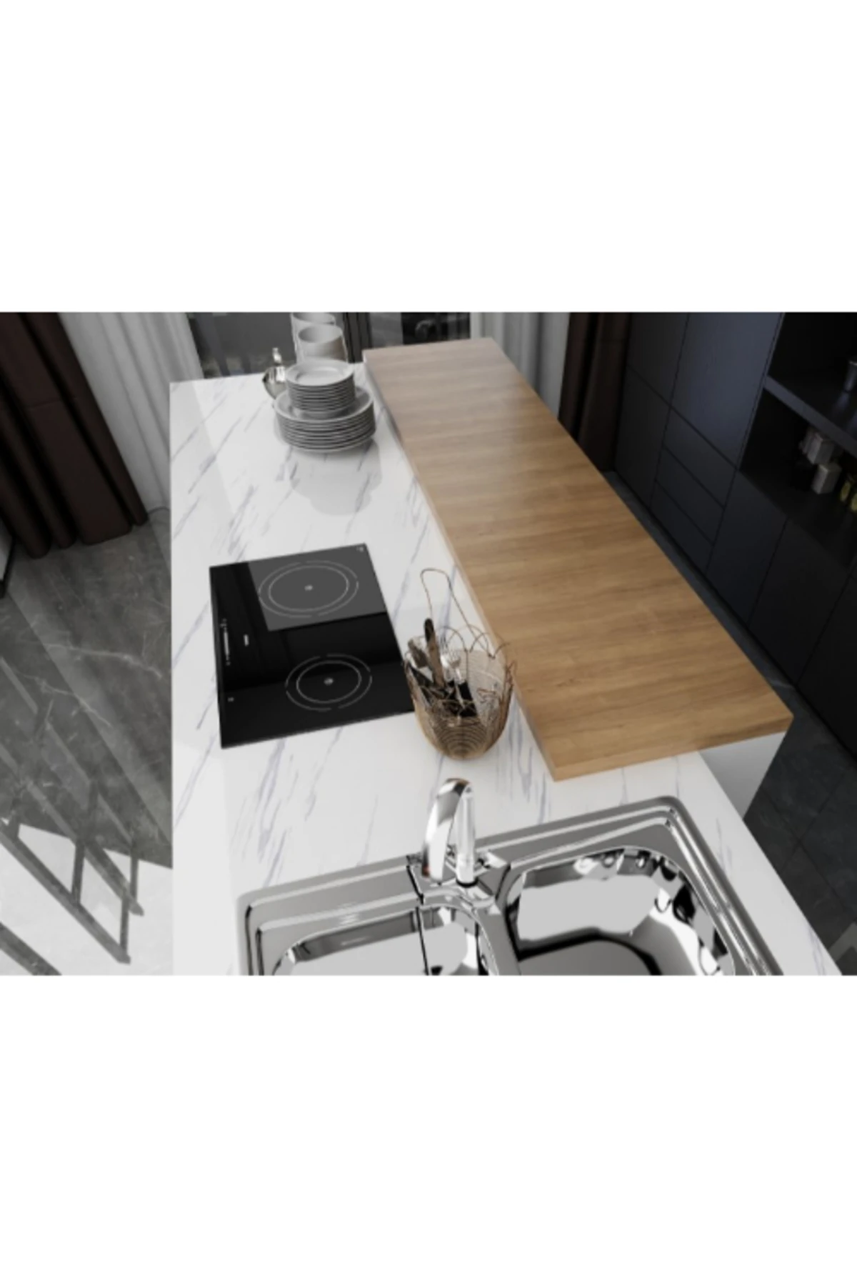 Doğal Mermer Desenli Yapışkanlı Tezgah Folyosu 5M