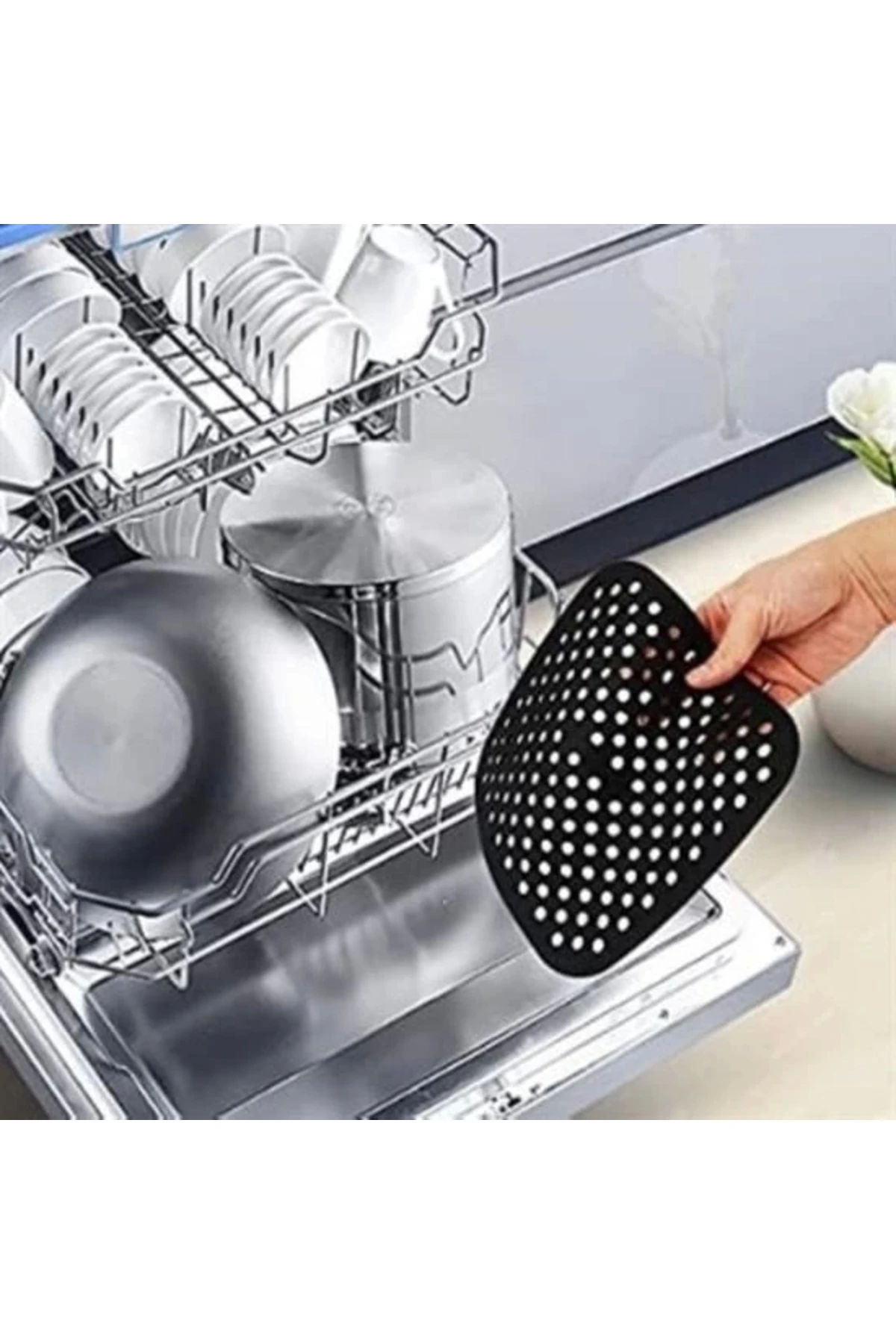 Renkli Isıya Dayanıklı Yıkanılabilir Silikon Fırın Ve Airfryer Kare Pişirme Matı 21,5 Cm