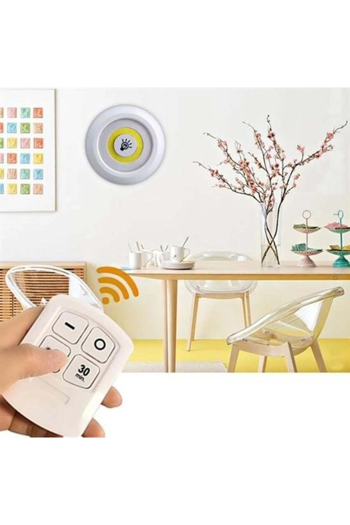 ® 3lü Uzaktan Kumandalı Pilli Yapışkanlı Kablosuz Led Spot Lambalar