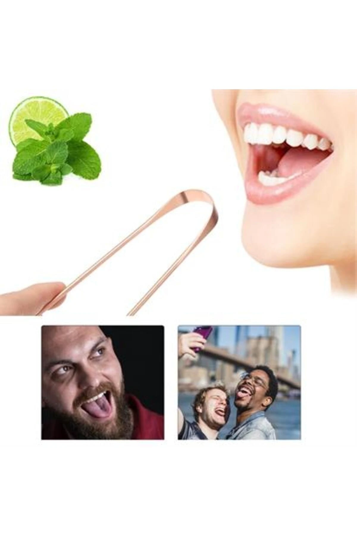 Bakır Oil Pulling Yağ Çekme Dil Plak Temizleme Aleti Dil Fırçası Sıyırıcı Dil Kaşığı