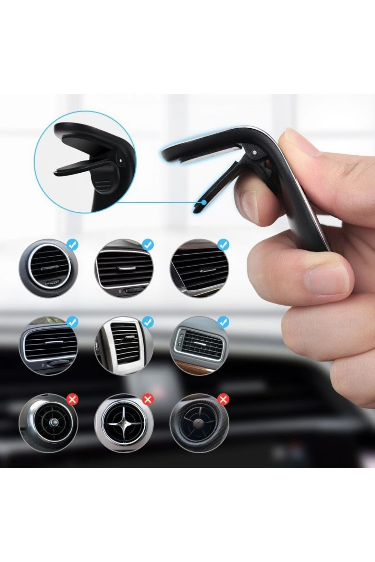 Havalanndırma Izgarasına Takılabilen Mandallı Mıknatıslı Oto Araç Içi Manyetik Telefon Tutucu