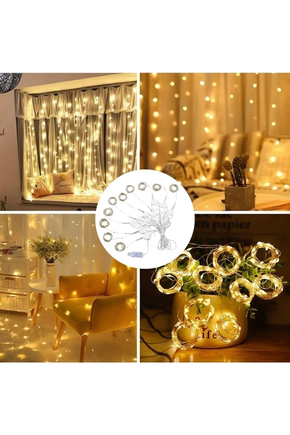 Uzaktan Kumandalı LED Perdeye Takılabilen Kancalı Işık Usb 3x3 Metre Peri Perde LED