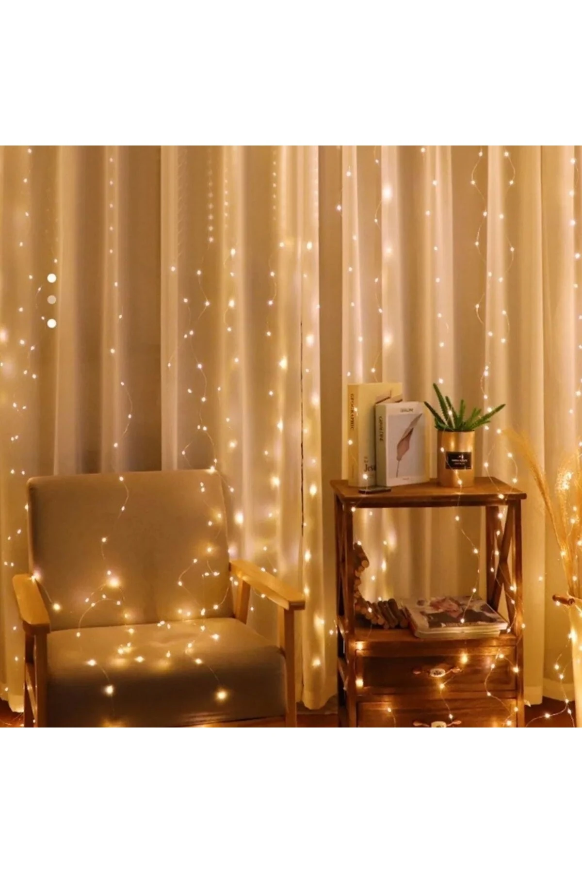 Uzaktan Kumandalı LED Perdeye Takılabilen Kancalı Işık Usb 3x3 Metre Peri Perde LED