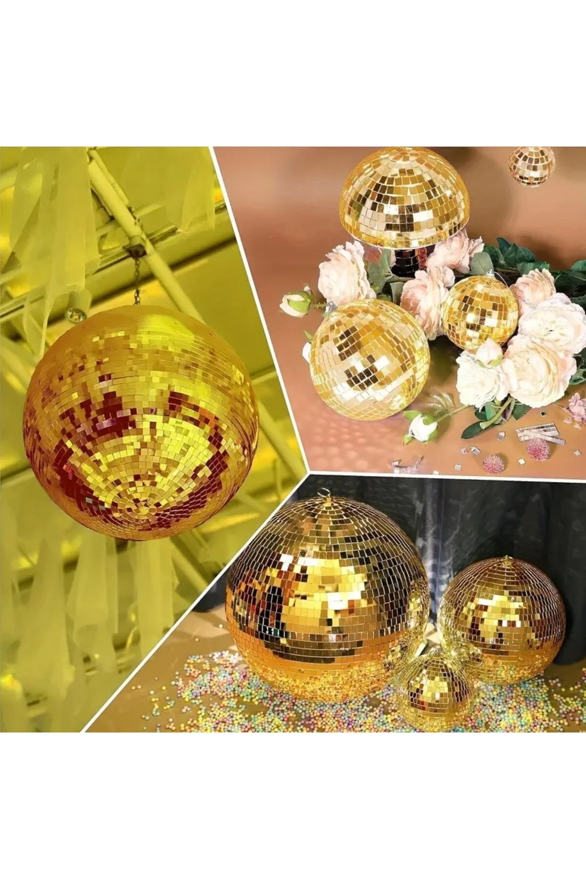 Altın Renk Kendinden Yapışkanlı Cam Mini Kare Aynalar, Mozaik Ayna Çıkartmaları Ev Dekorasyonu