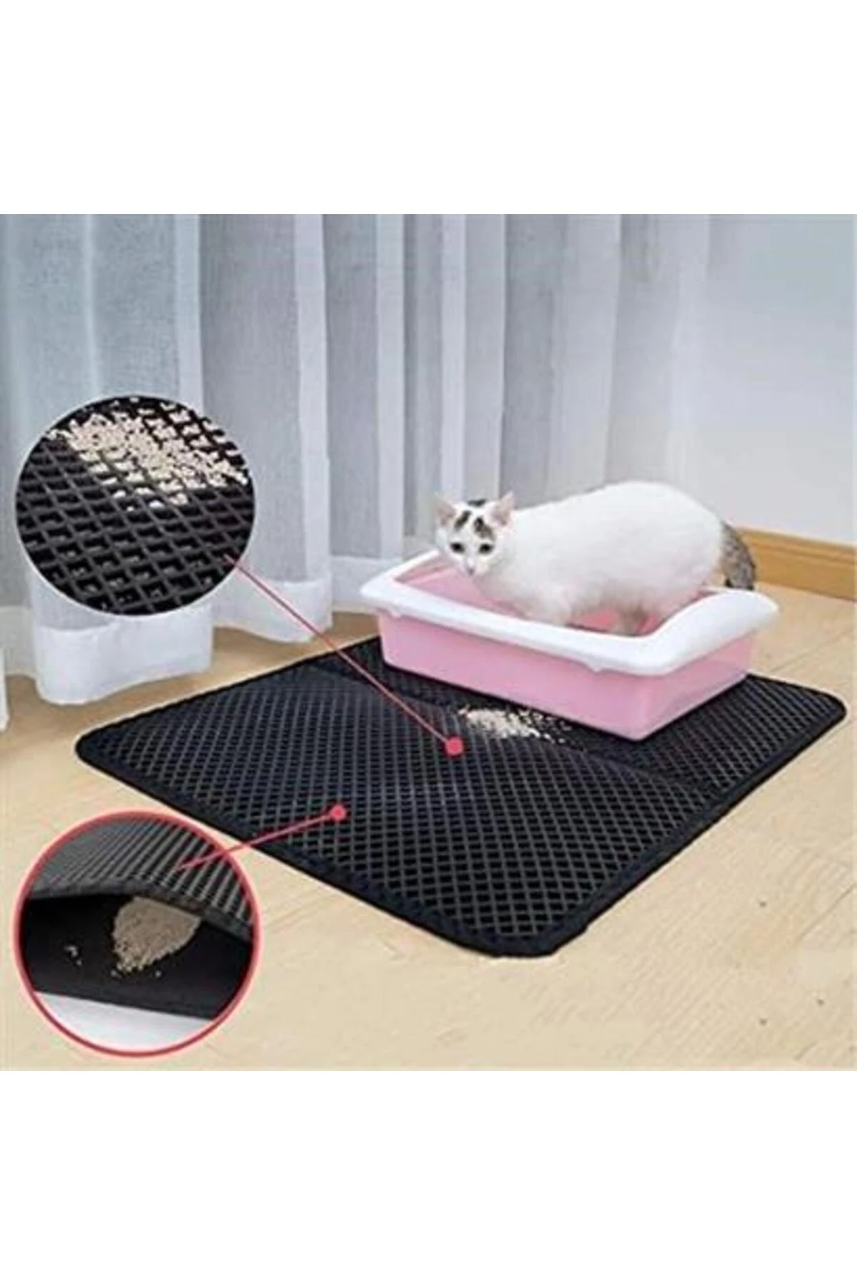 Kedi Tuvalet Önü Kum Toplayıcı Temizleyici Elekli Gri Paspas