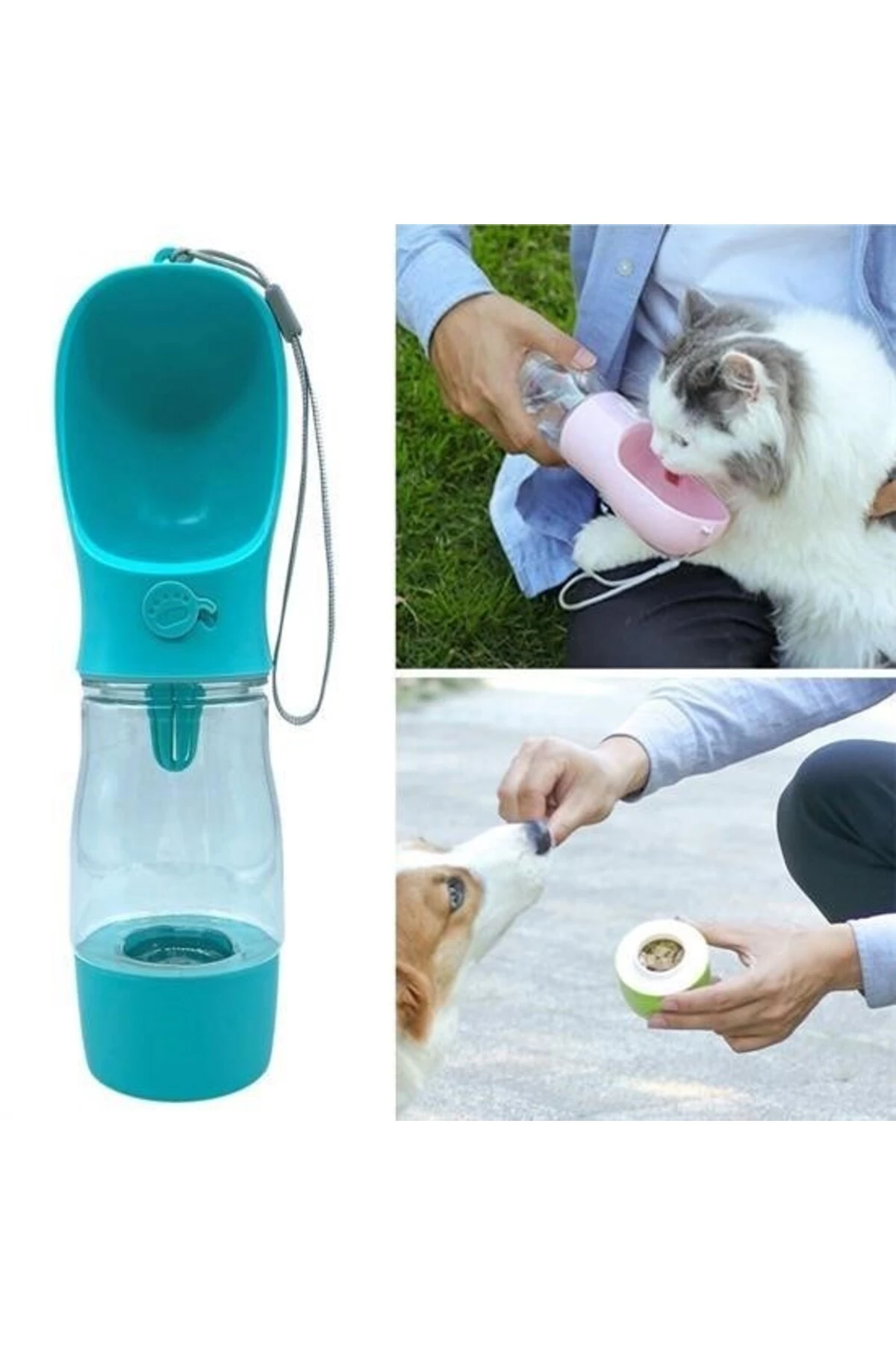 Taşınabilir Mama Hazneli Evcil Hayvan Suluğu Seyahat Kabı Kilitlenebilen Su Sızdırmaz 380ML