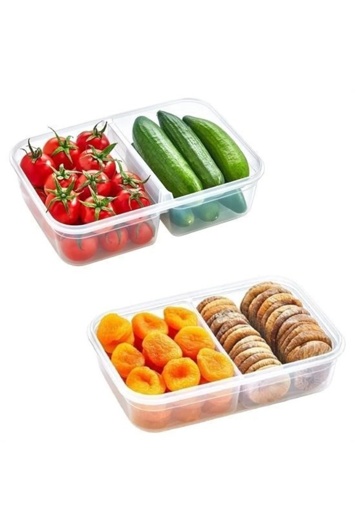 ® 2 Bölmeli Sızdırmaz Contalı Kilitli Kapaklı 1 Litre Erzak Saklama Kabı -LC505
