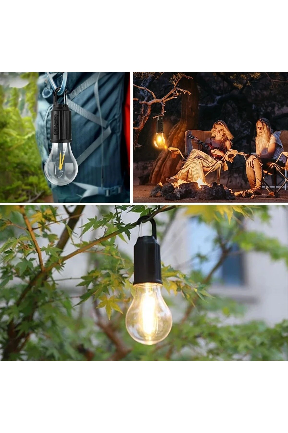 Şarj Olabilen 3 Farklı Mod LED'li Kendiliğinden Asma Kancalı Kamp,Dış Cephe Lambası