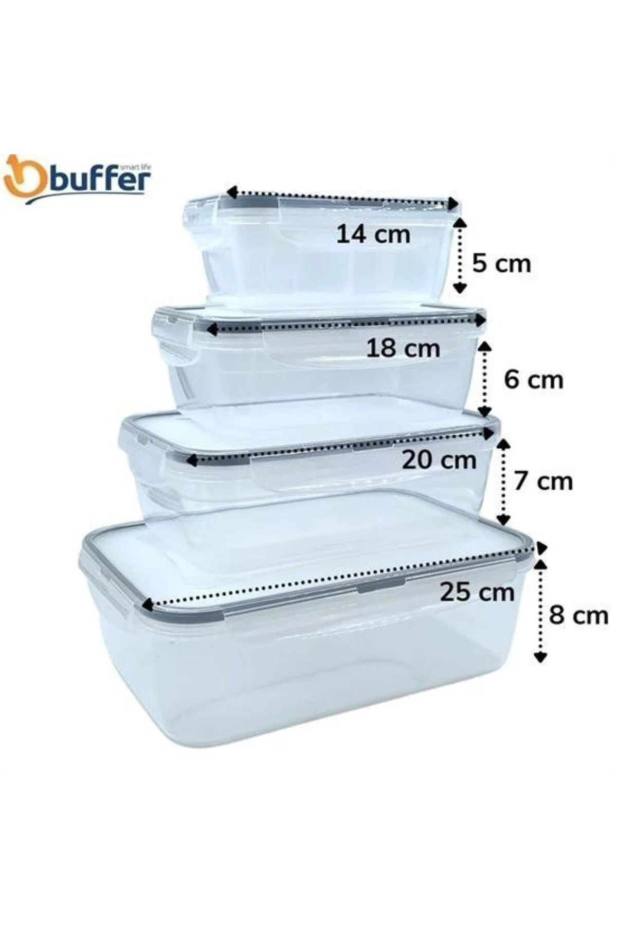 ® 4lü İç İçe Sızdırmaz Contalı Kilitli Kapaklı Plastik Erzak Saklama Kapları LC315