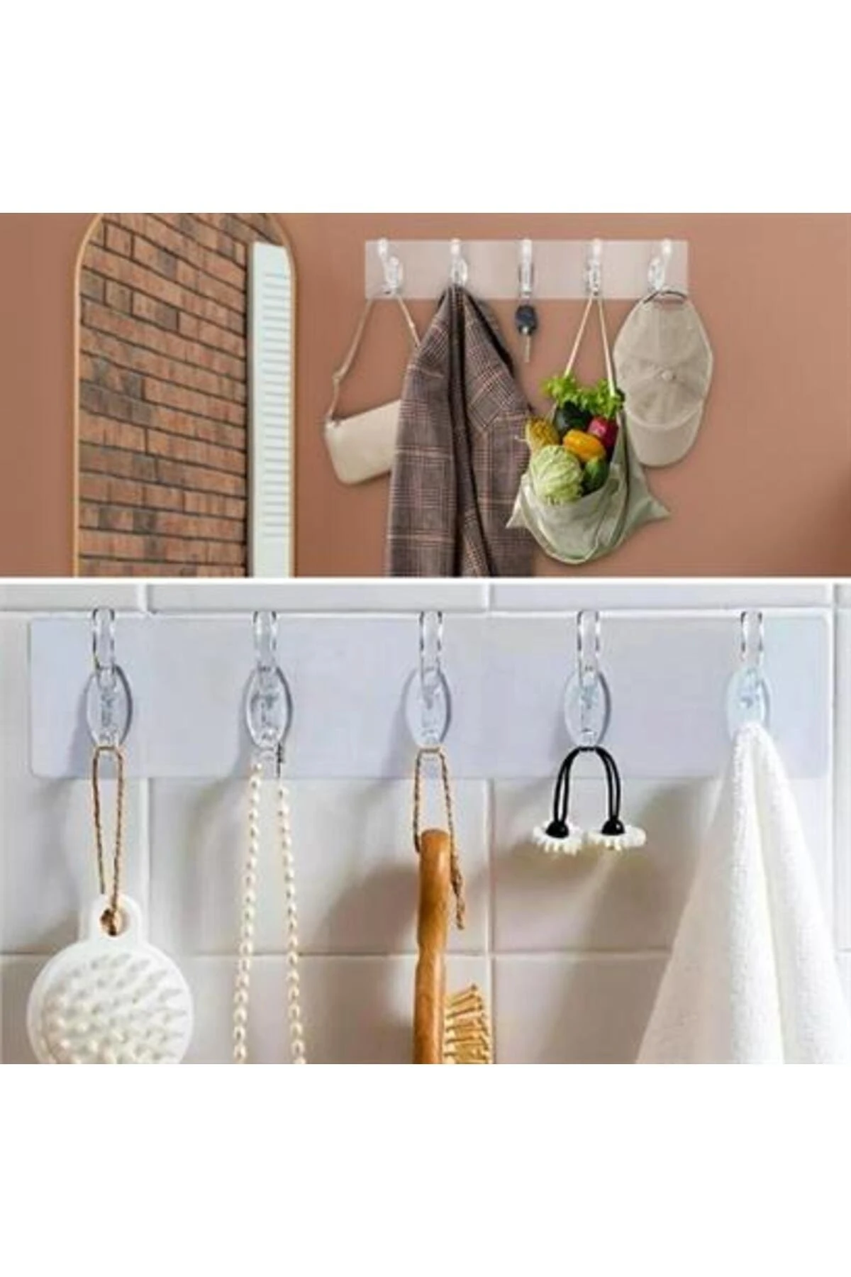 roichil® 5'li Güçlü Yapışkanlı Şeffaf Duvar Askısı Banyo Mutfak Düzenleyici Pratik Askılık