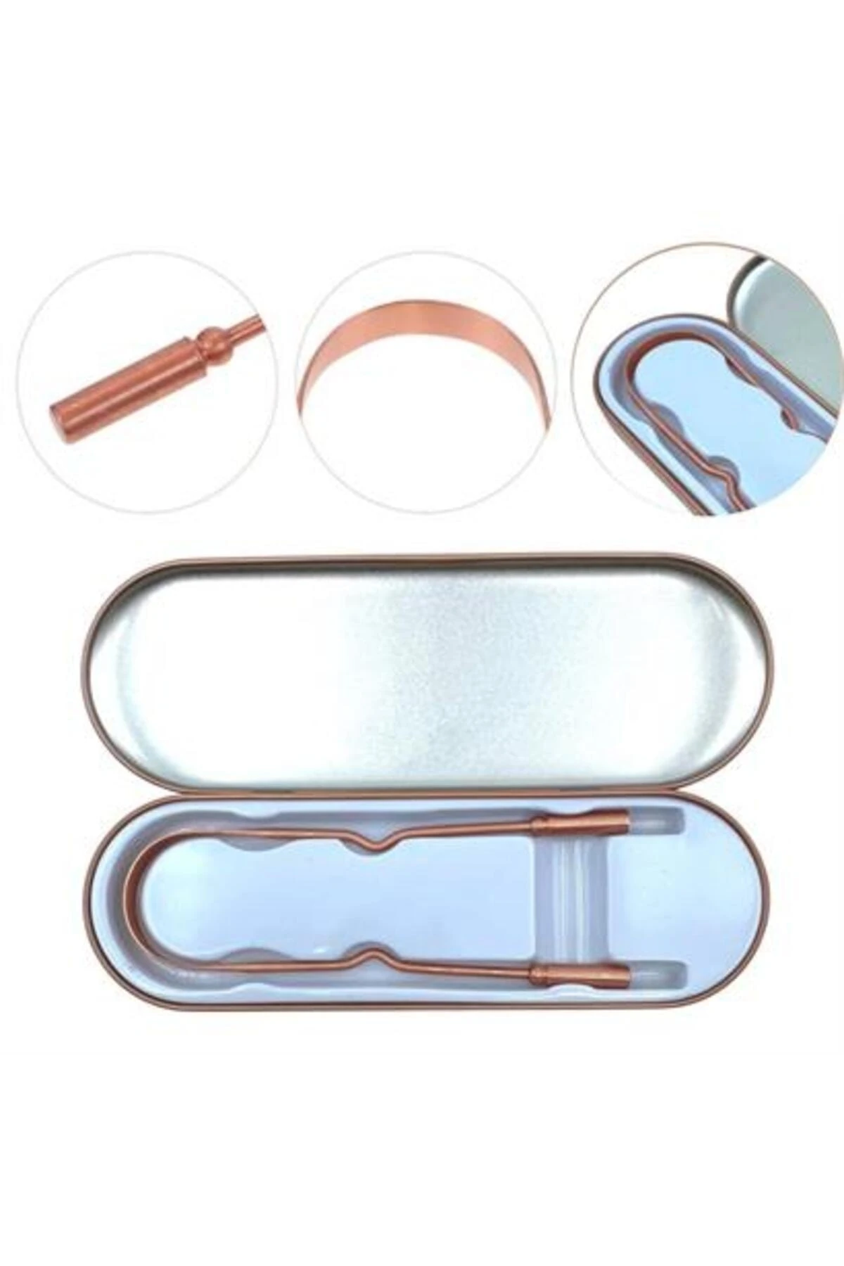 Bakır Oil Pulling Yağ Çekme Dil Plak Temizleme Aleti Dil Fırçası Sıyırıcı Dil Kaşığı